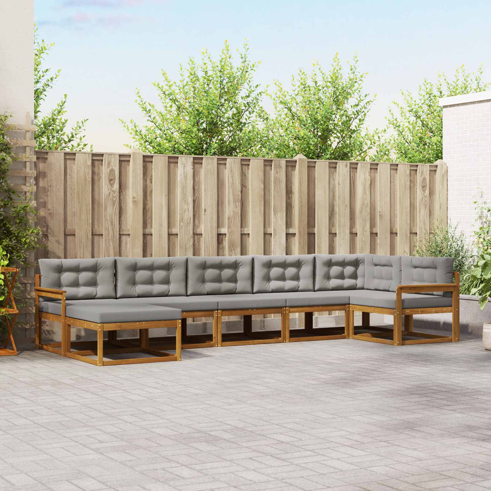 Buiten bankenset met kussen 7 pcs Natuurlijk en Lichtgrijs – afbeelding 1