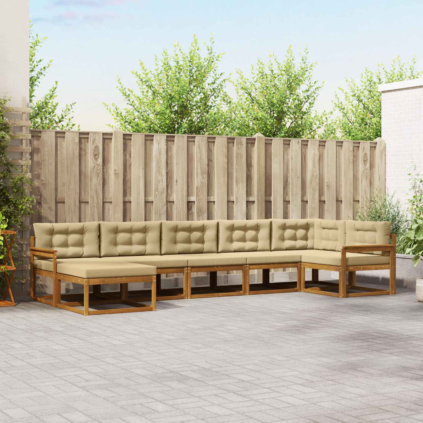 Buiten bankenset met kussen 7 pcs Natuurlijk en Beige – afbeelding 1
