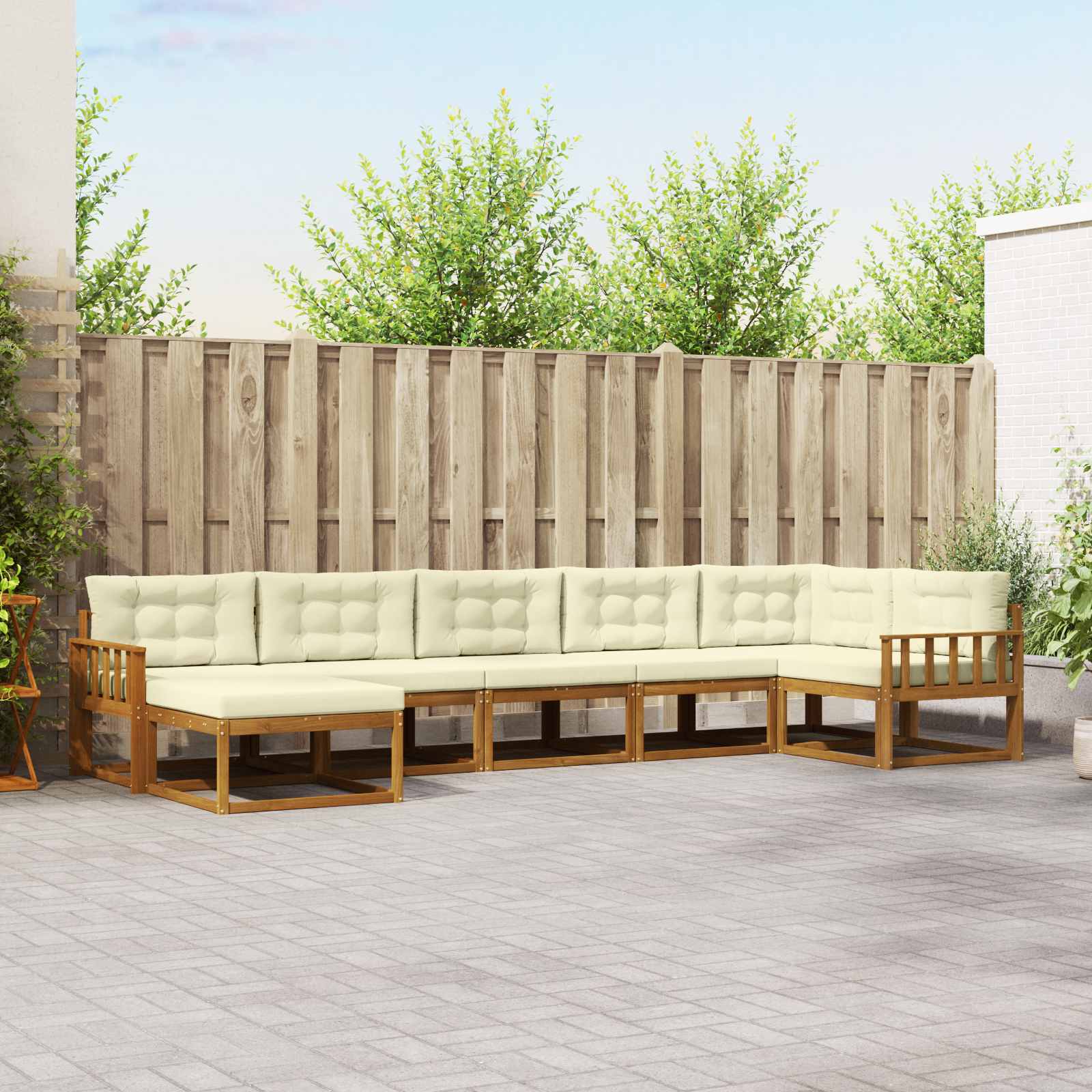Buiten bankenset met kussen 7 pcs Natuurlijk en Crème – afbeelding 1