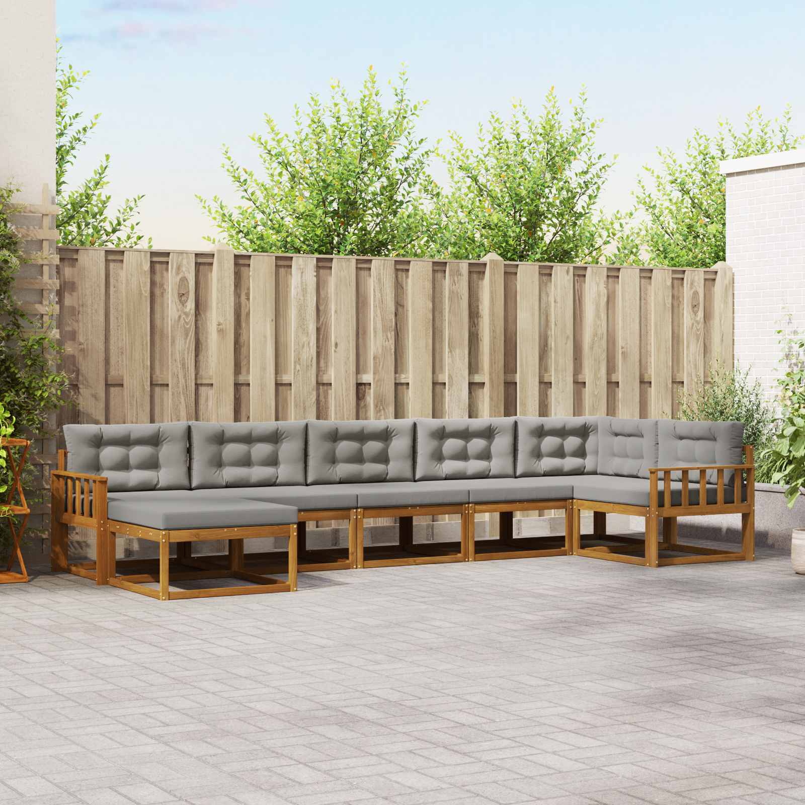 Buiten bankenset met kussen 7 pcs Natuurlijk en Lichtgrijs