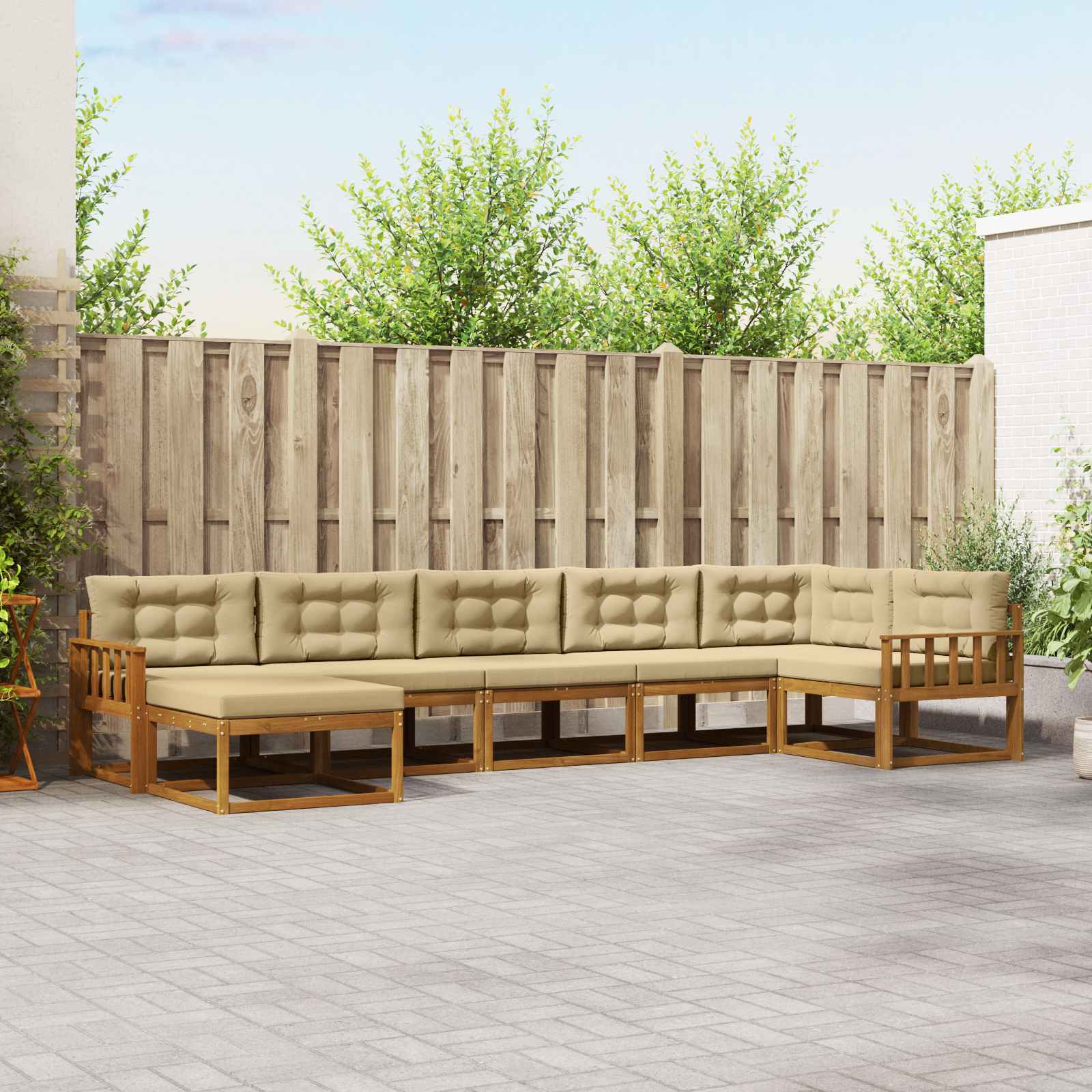 Buiten bankenset met kussen 7 pcs Natuurlijk en Beige – afbeelding 1