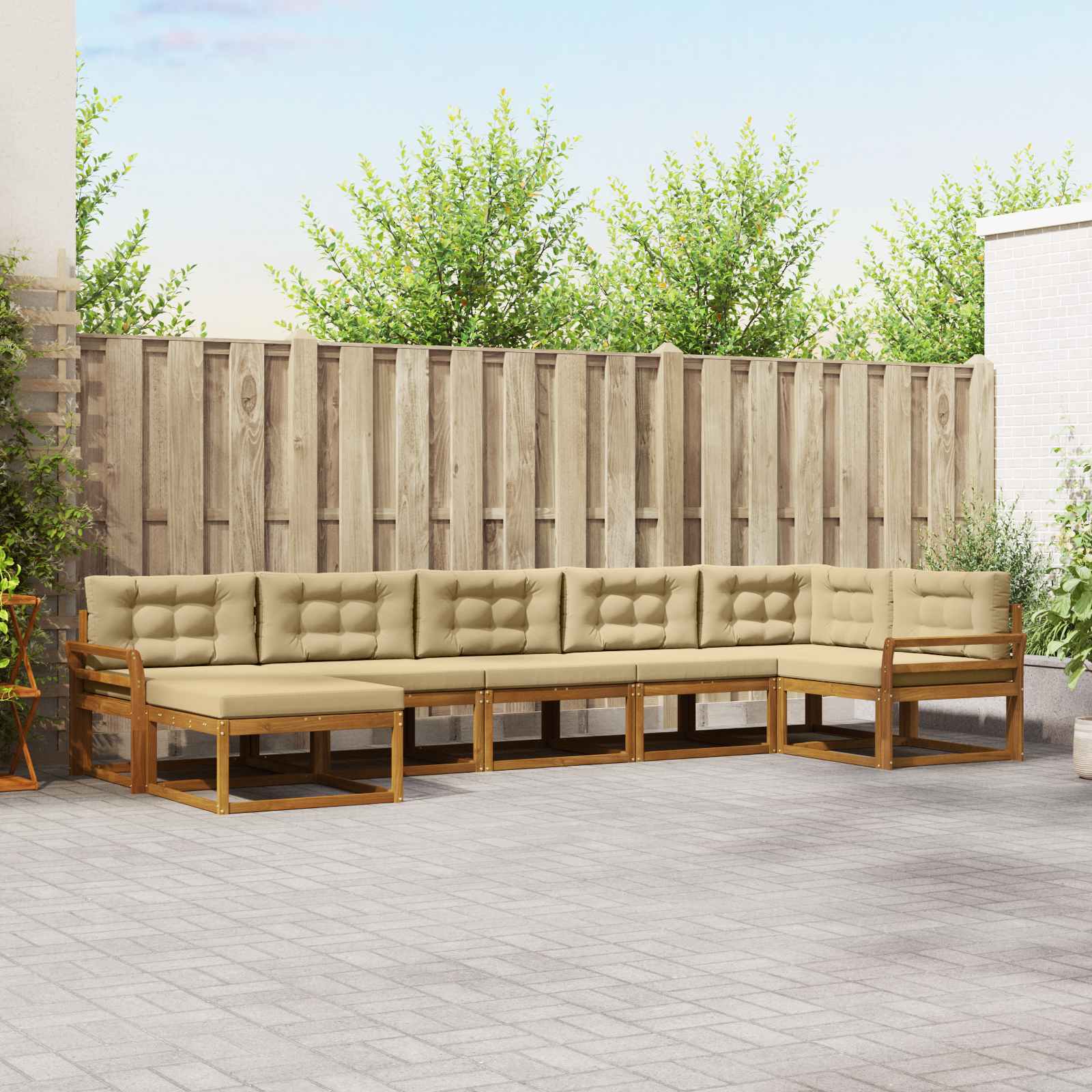 Buiten bankenset met kussen 7 pcs Natuurlijk en Beige – afbeelding 1