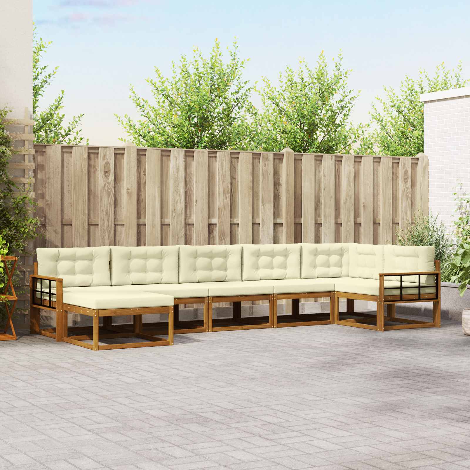Buiten bankenset met kussen 7 pcs Natuurlijk en Crème – afbeelding 1