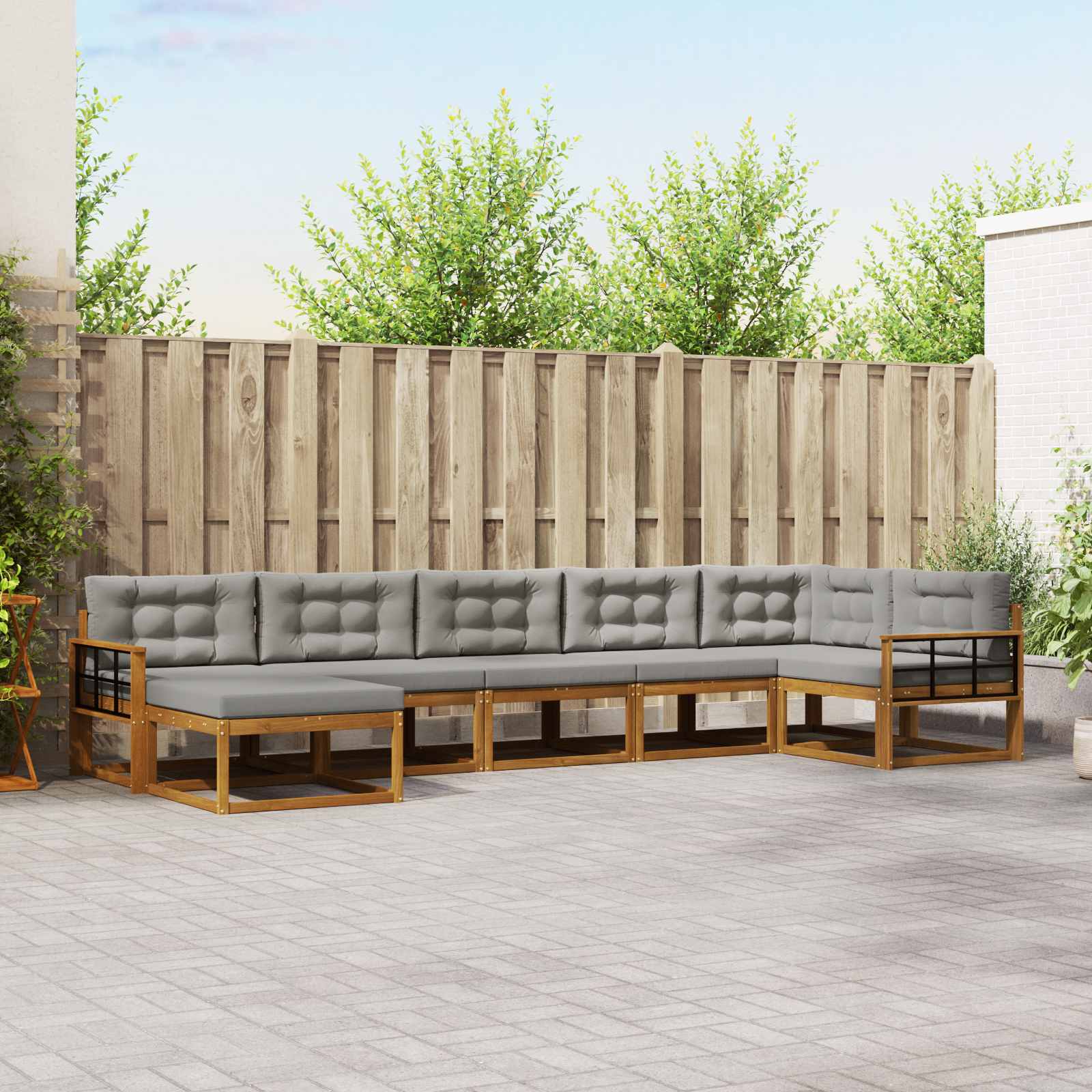 Buiten bankenset met kussen 7 pcs Natuurlijk en Lichtgrijs