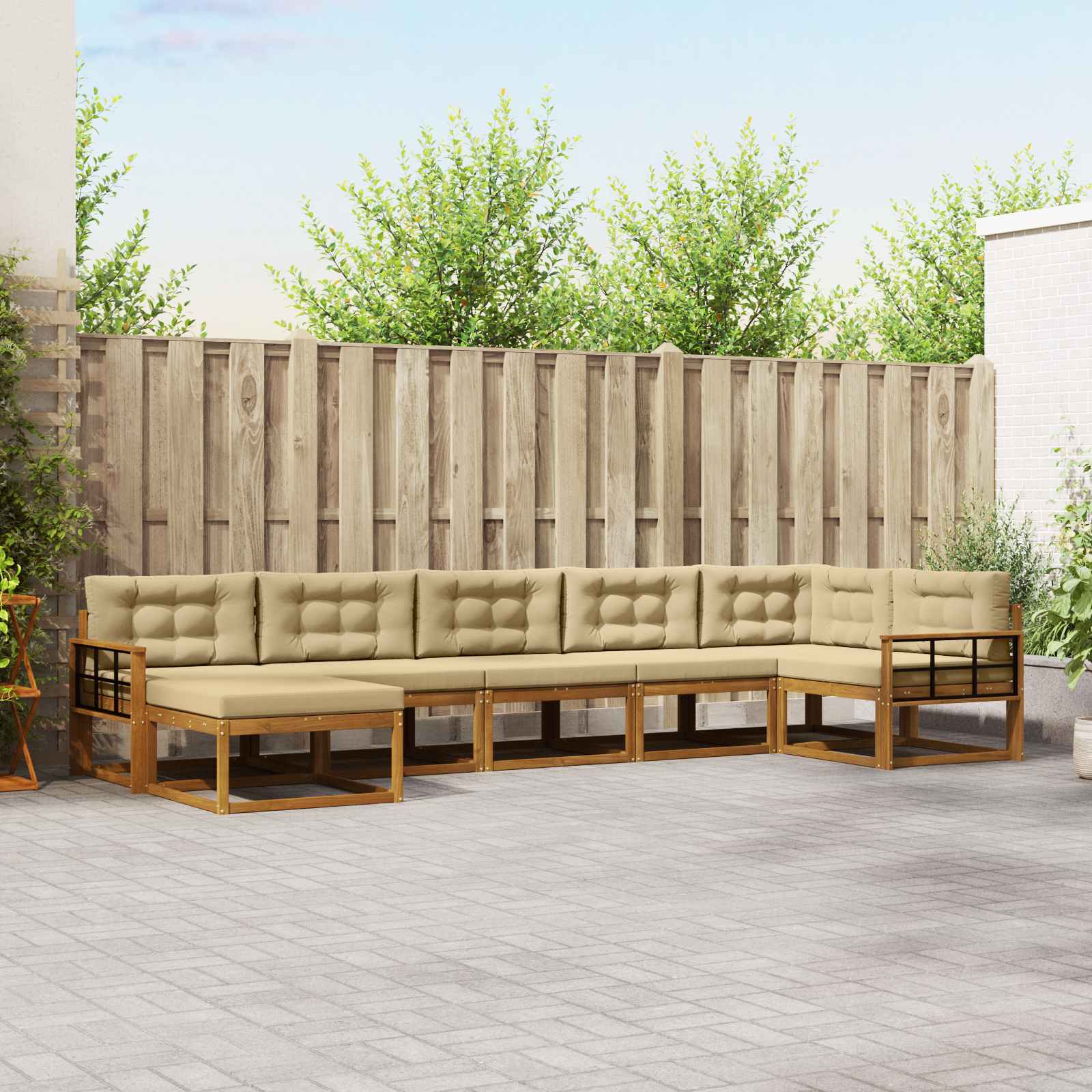 Buiten bankenset met kussen 7 pcs Natuurlijk en Beige