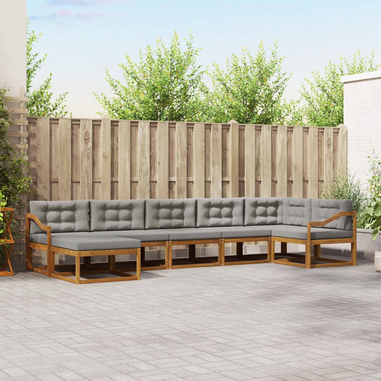 Buiten bankenset met kussen 7 pcs Natuurlijk en Lichtgrijs