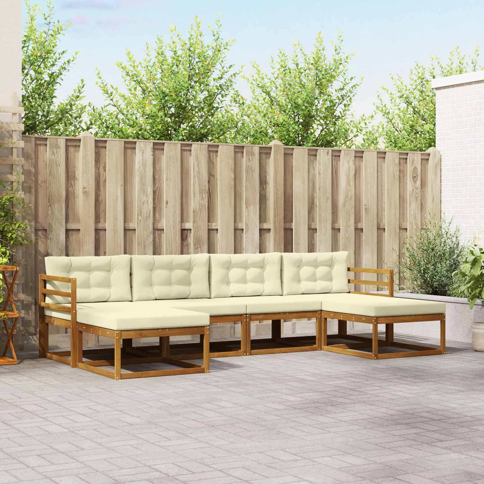 Buiten bankenset met kussen 6 pcs Natuurlijk en Crème – afbeelding 1