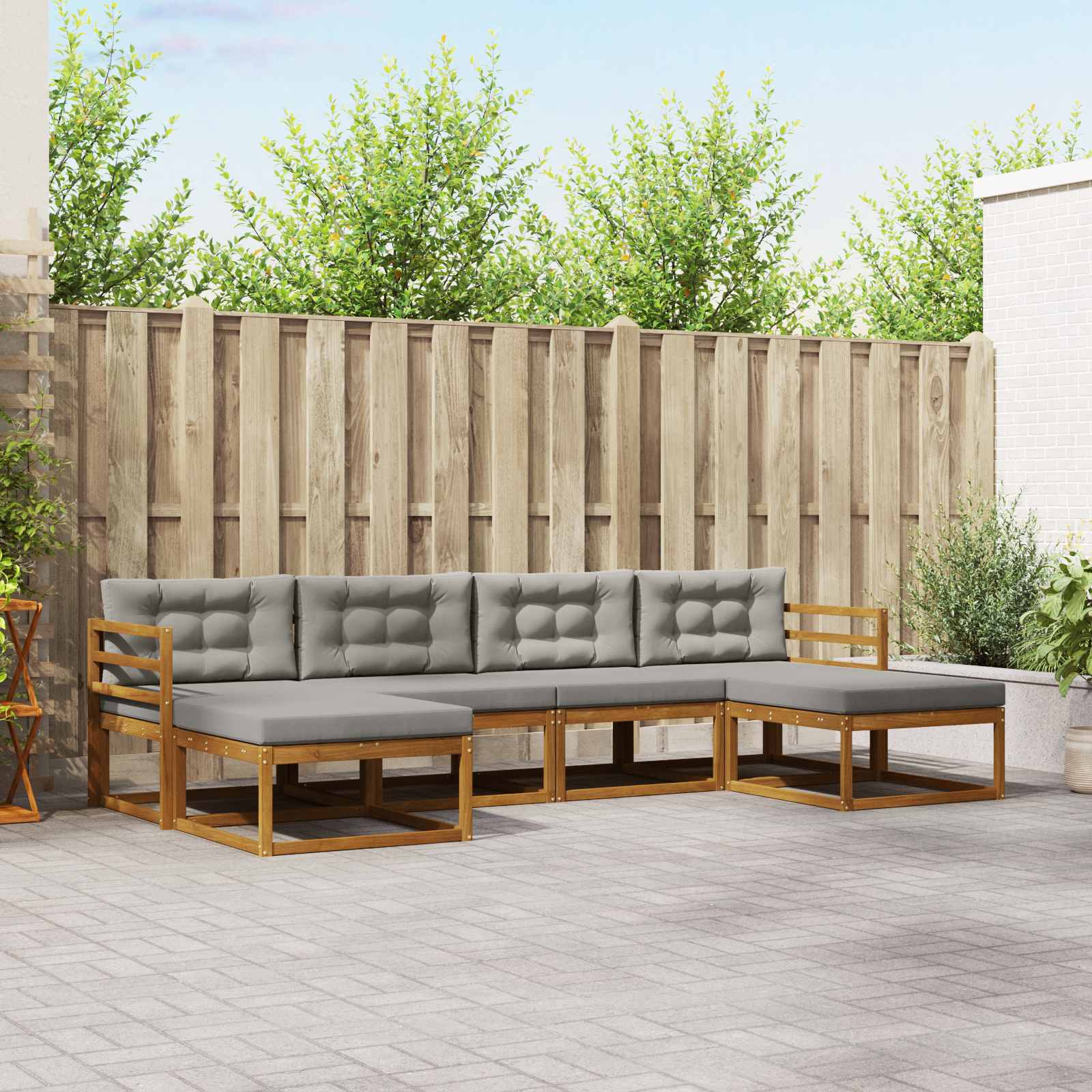 Buiten bankenset met kussen 6 pcs Natuurlijk en Lichtgrijs – afbeelding 1