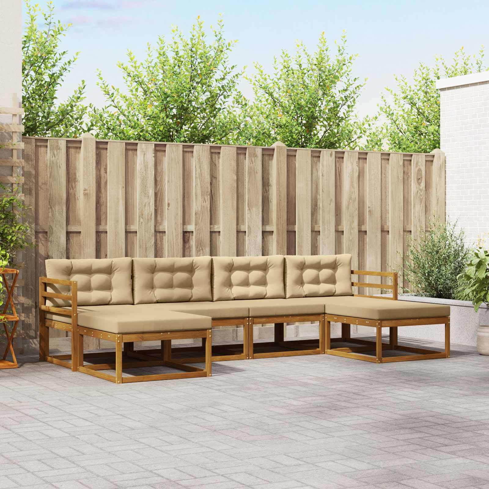 Buiten bankenset met kussen 6 pcs Natuurlijk en Beige – afbeelding 1