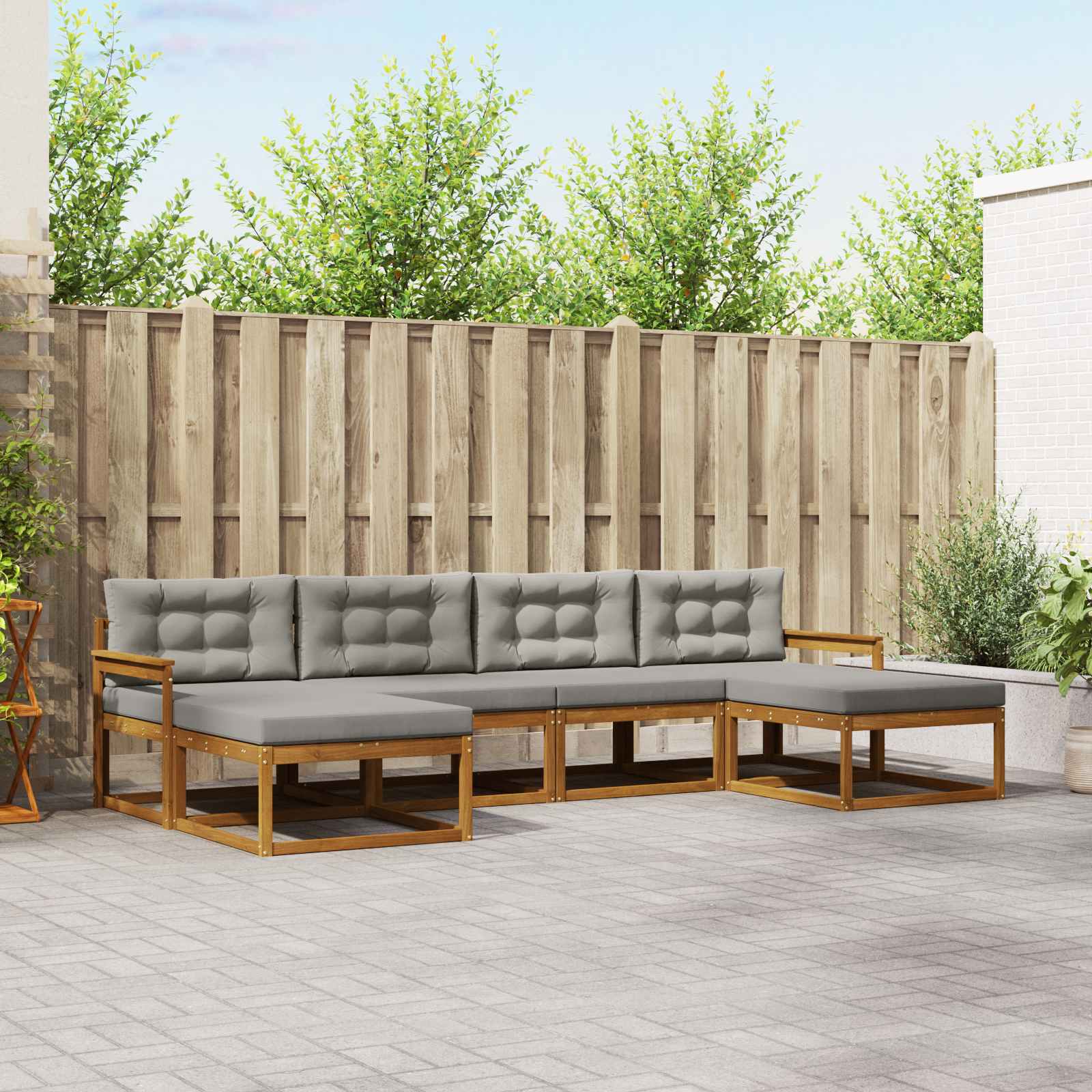 Buiten bankenset met kussen 6 pcs Natuurlijk en Lichtgrijs – afbeelding 1