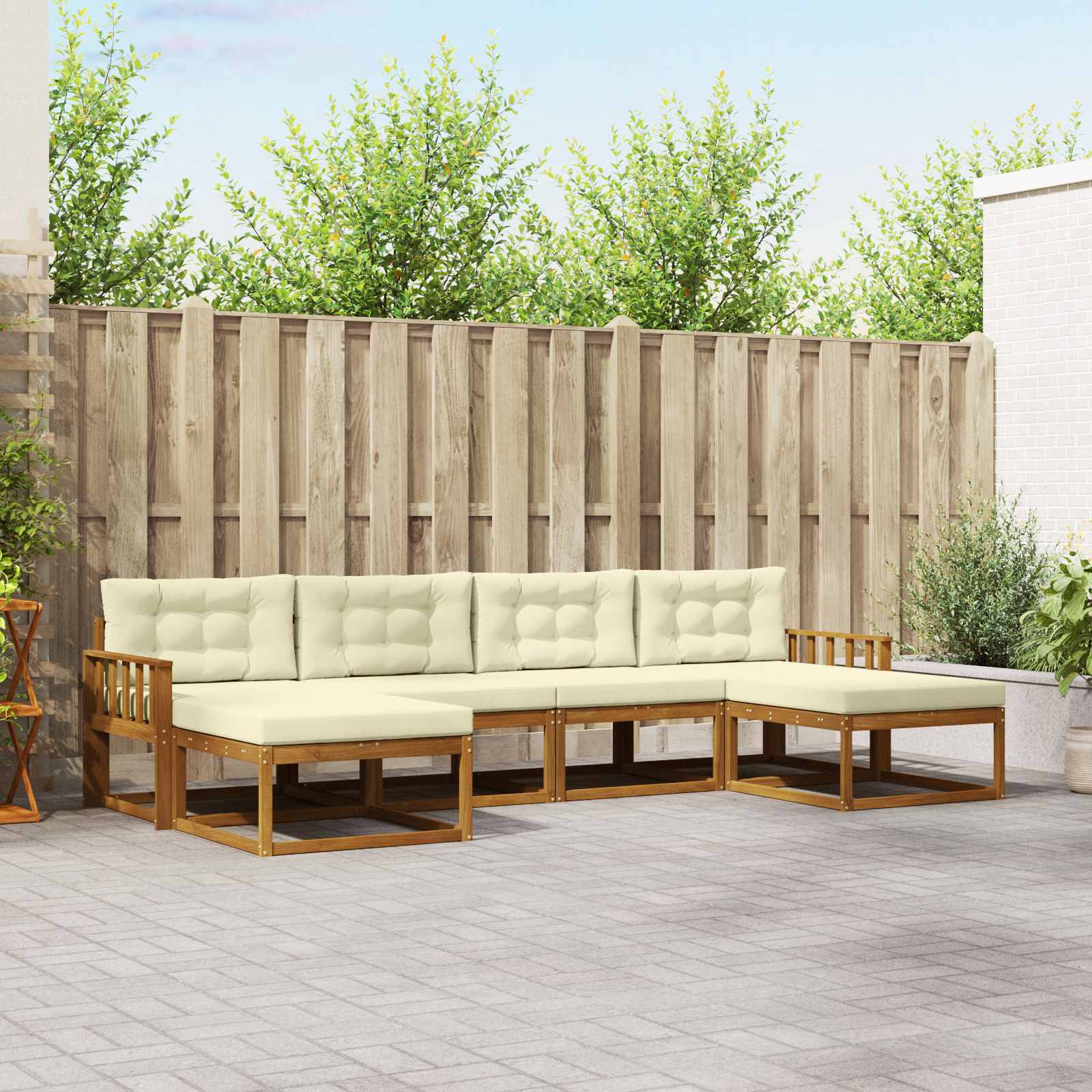 Buiten bankenset met kussen 6 pcs Natuurlijk en Crème – afbeelding 1