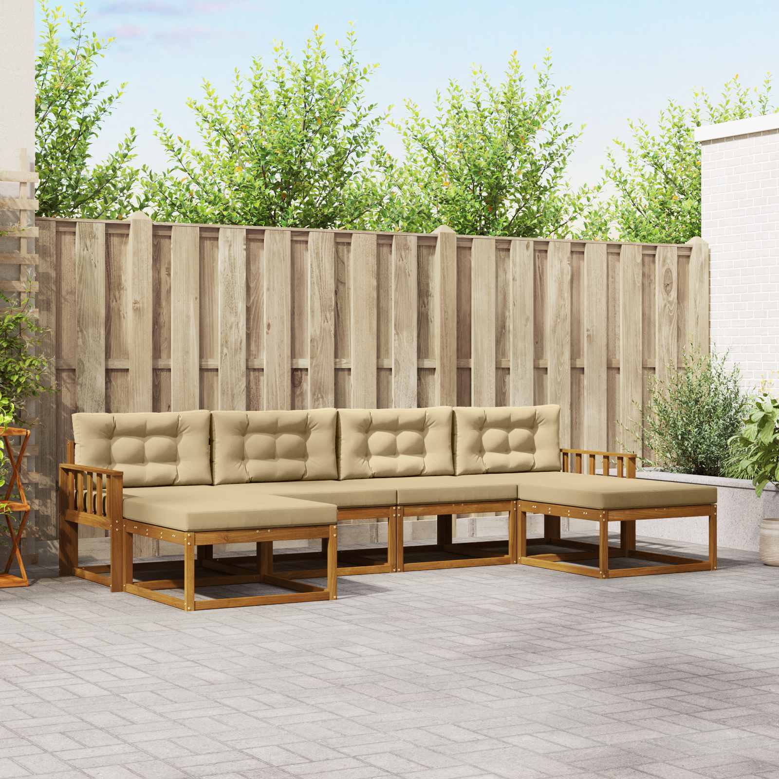 Buiten bankenset met kussen 6 pcs Natuurlijk en Beige – afbeelding 1