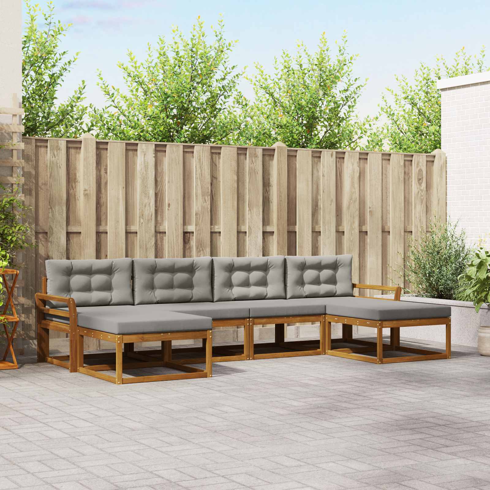 Buiten bankenset met kussen 6 pcs Natuurlijk en Lichtgrijs – afbeelding 1