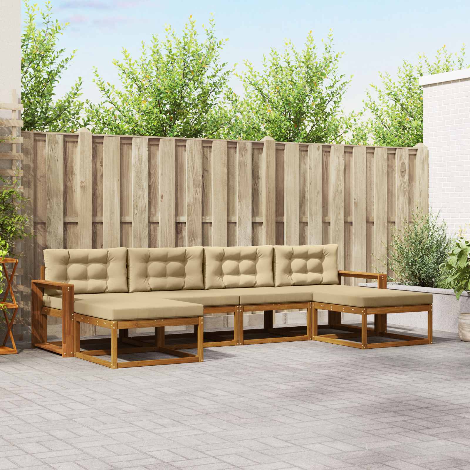 Buiten bankenset met kussen 6 pcs Natuurlijk en Beige