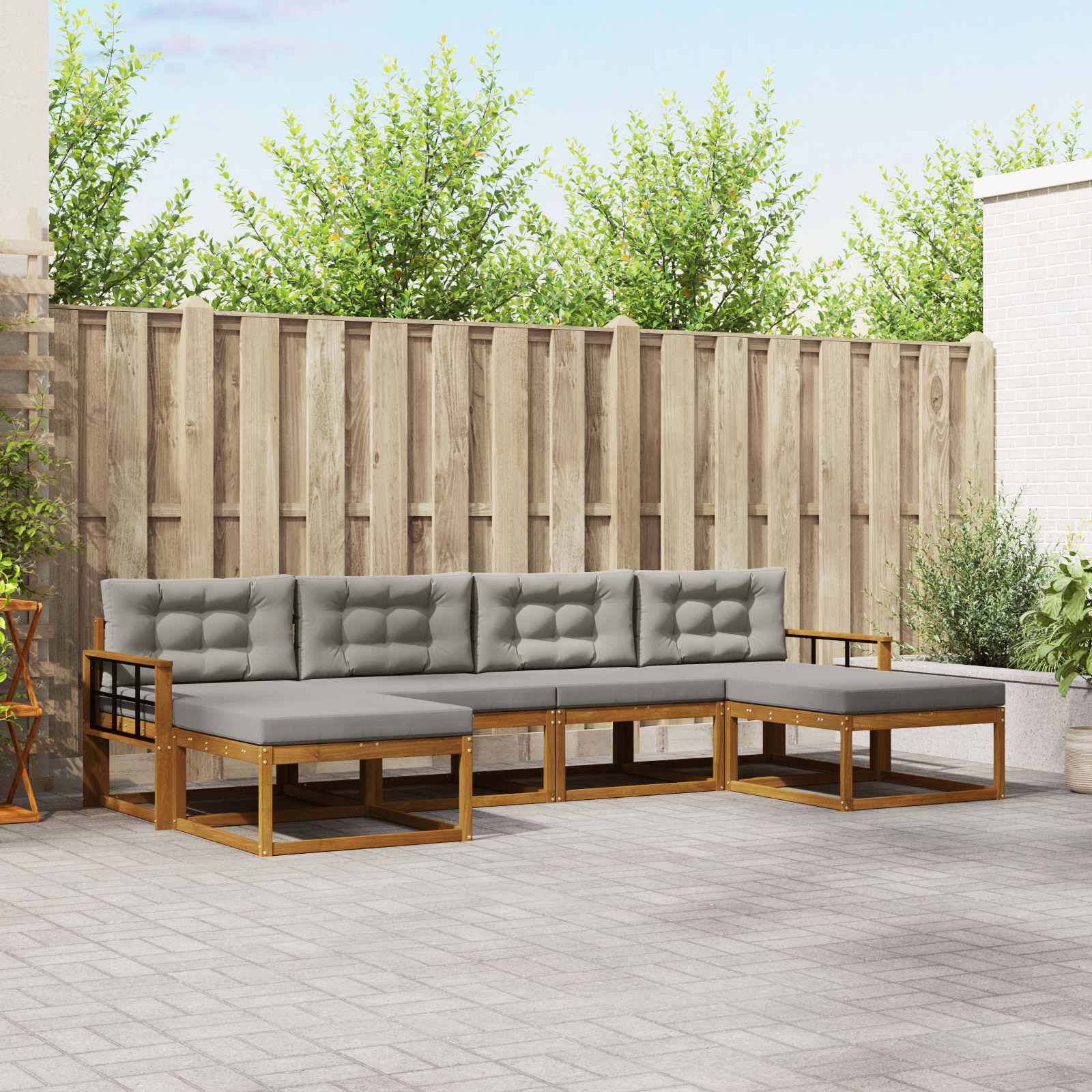 Buiten bankenset met kussen 6 pcs Natuurlijk en Lichtgrijs