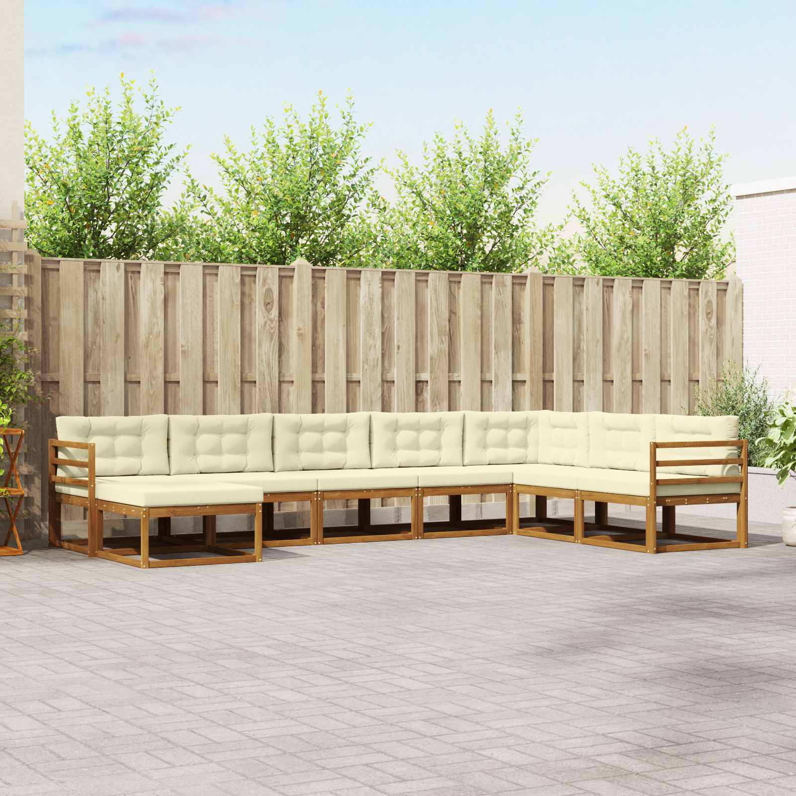 Buiten bankenset met kussen 8 pcs Natuurlijk en Crème