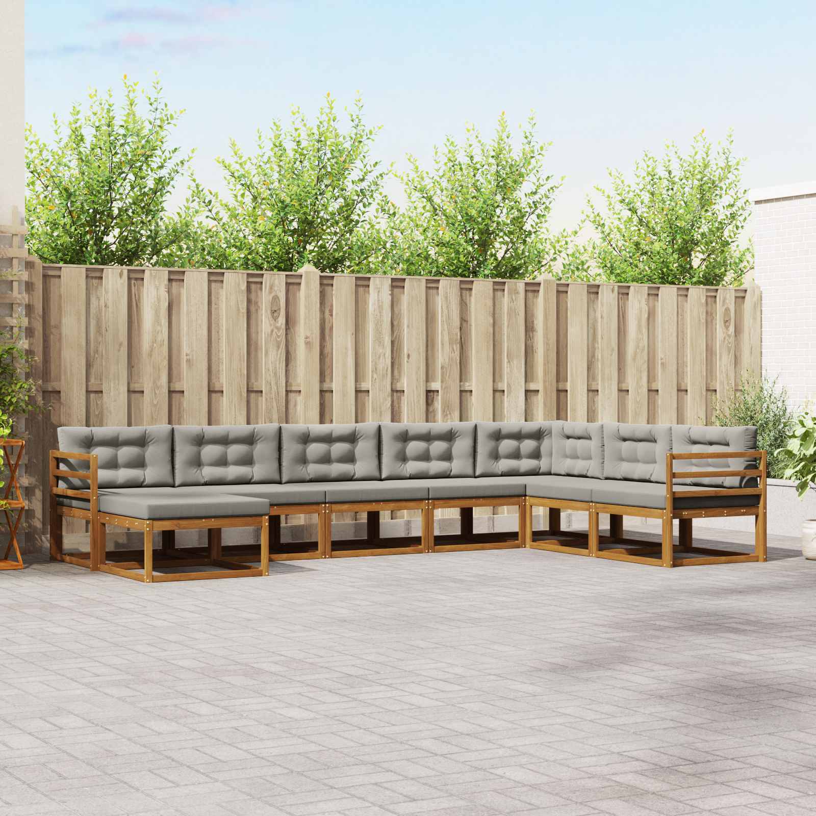 Buiten bankenset met kussen 8 pcs Natuurlijk en Lichtgrijs
