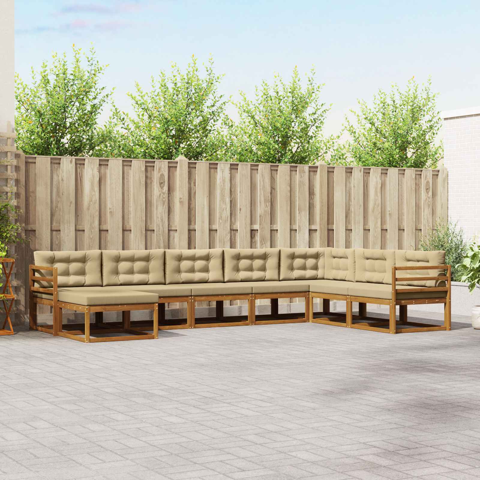 Buiten bankenset met kussen 8 pcs Natuurlijk en Beige