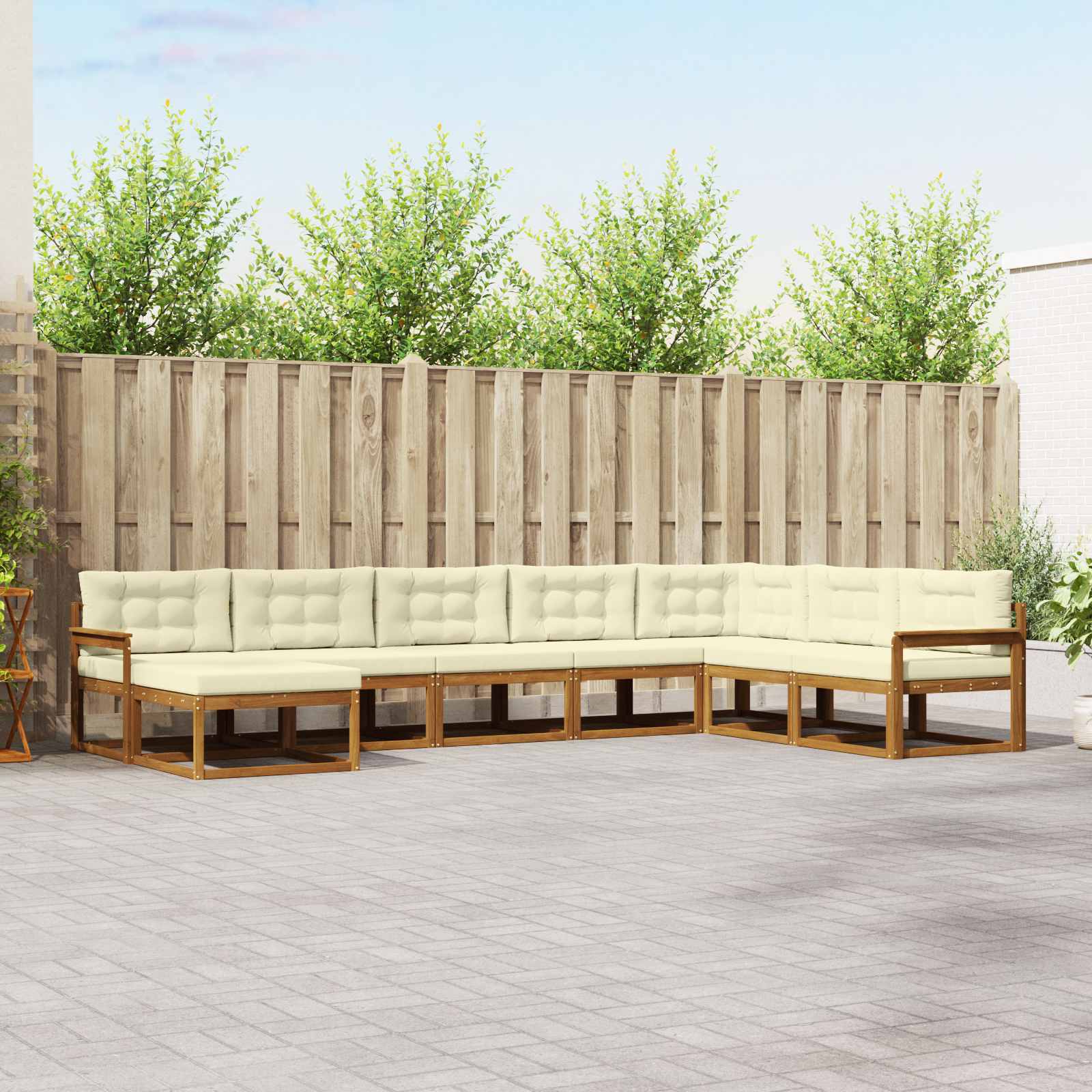 Buiten bankenset met kussen 8 pcs Natuurlijk en Crème – afbeelding 1