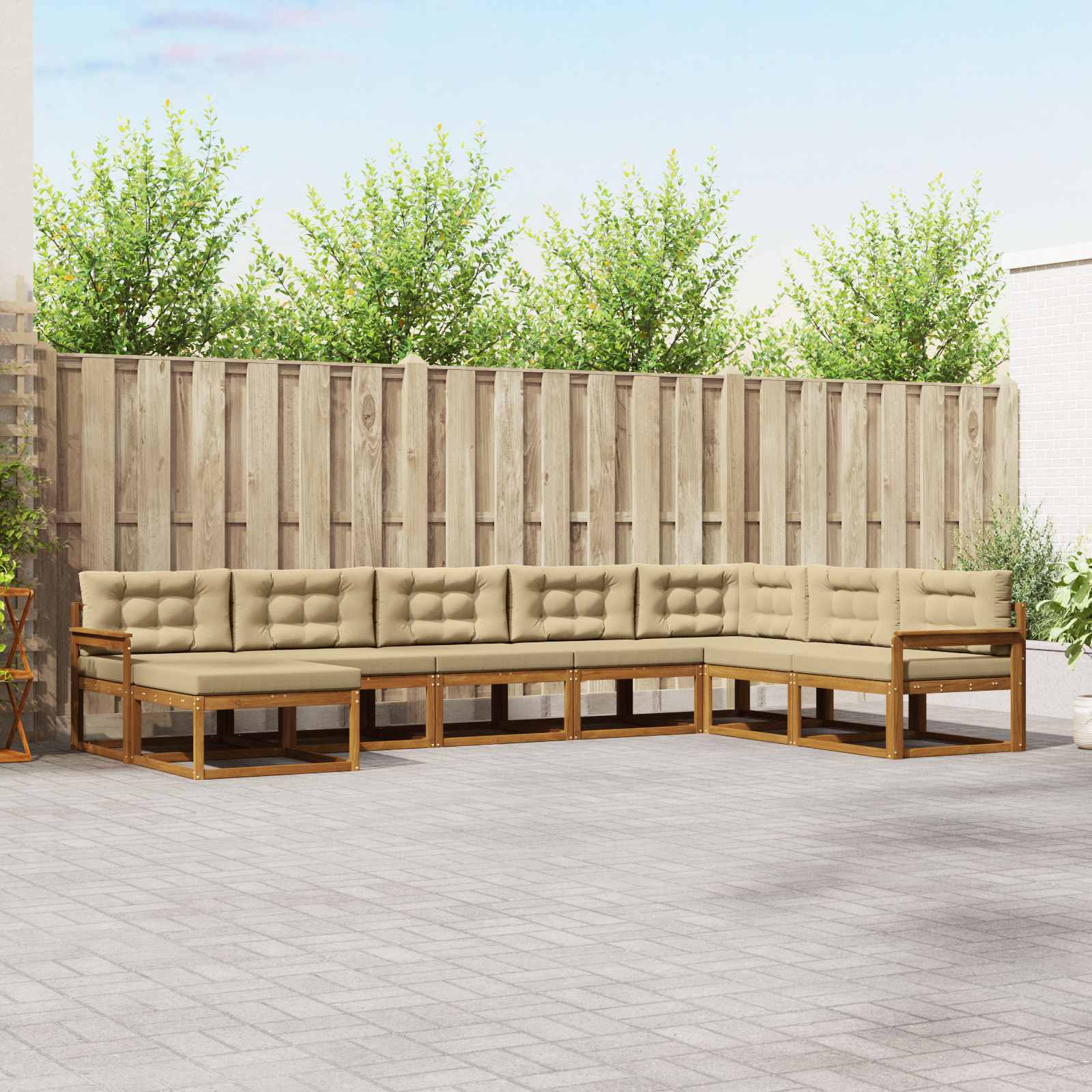 Buiten bankenset met kussen 8 pcs Natuurlijk en Beige – afbeelding 1