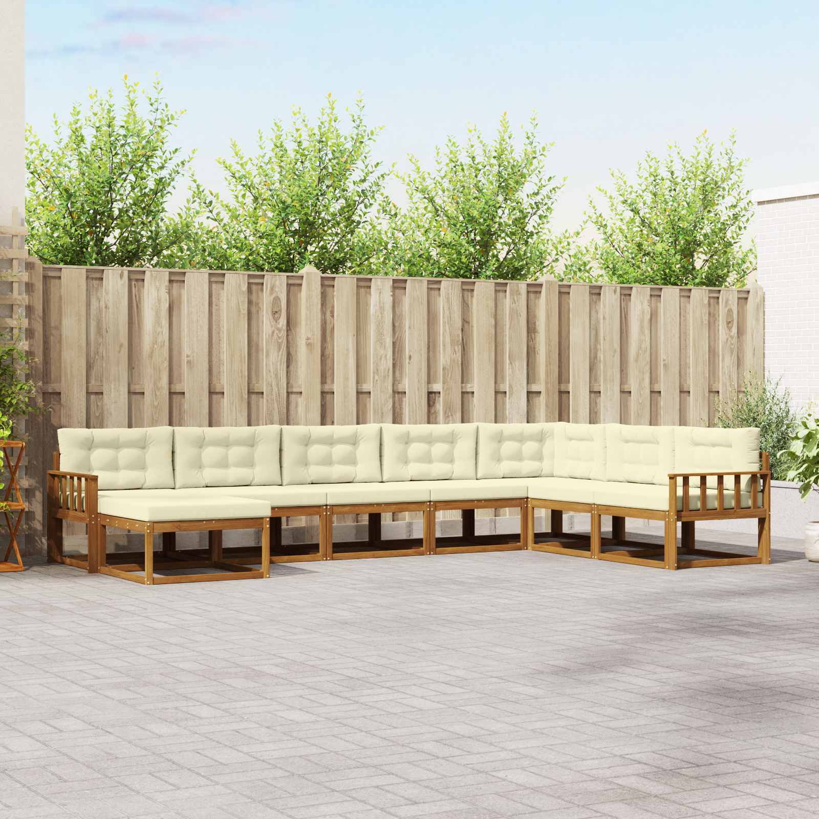 Buiten bankenset met kussen 8 pcs Natuurlijk en Crème – afbeelding 1