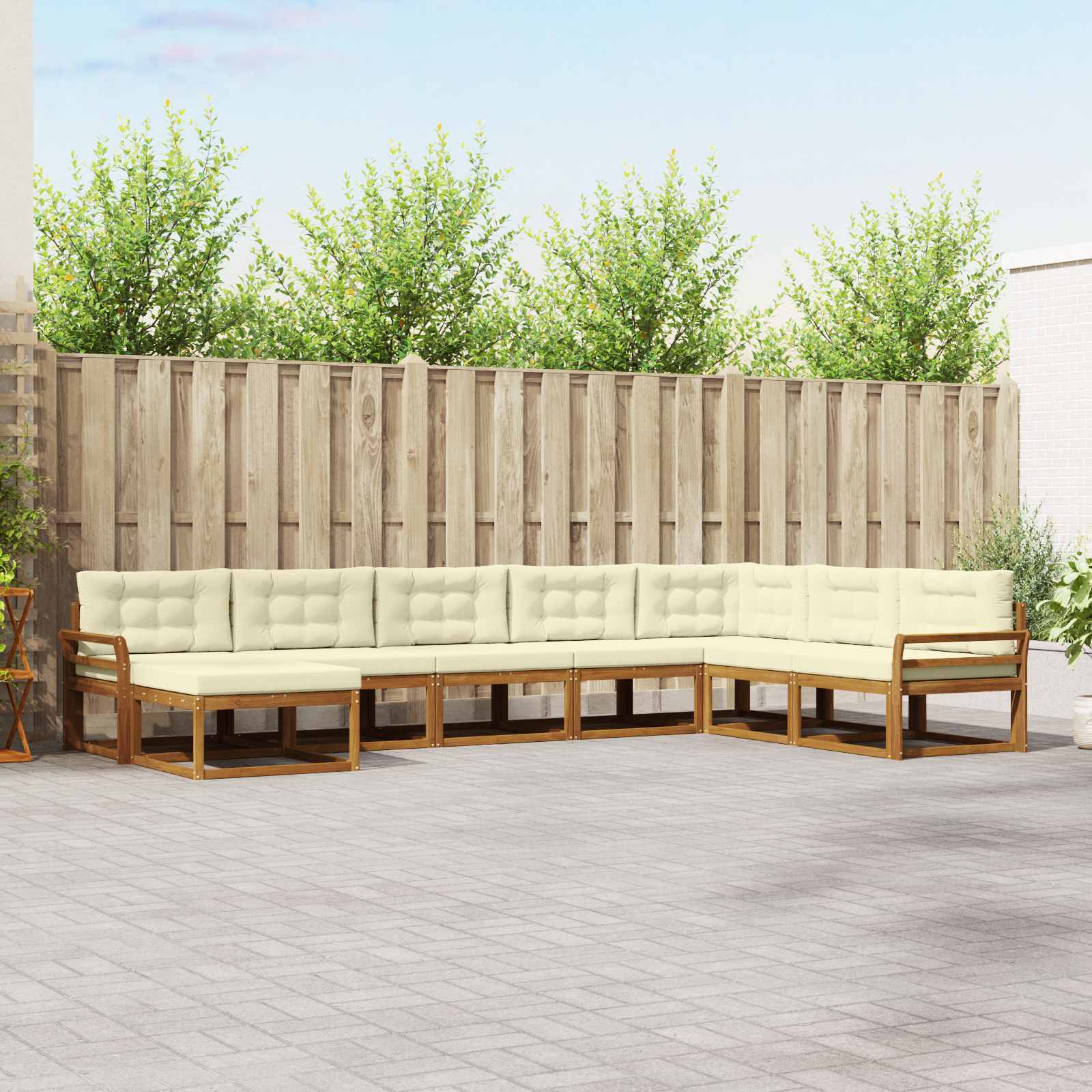 Buiten bankenset met kussen 8 pcs Natuurlijk en Crème – afbeelding 1