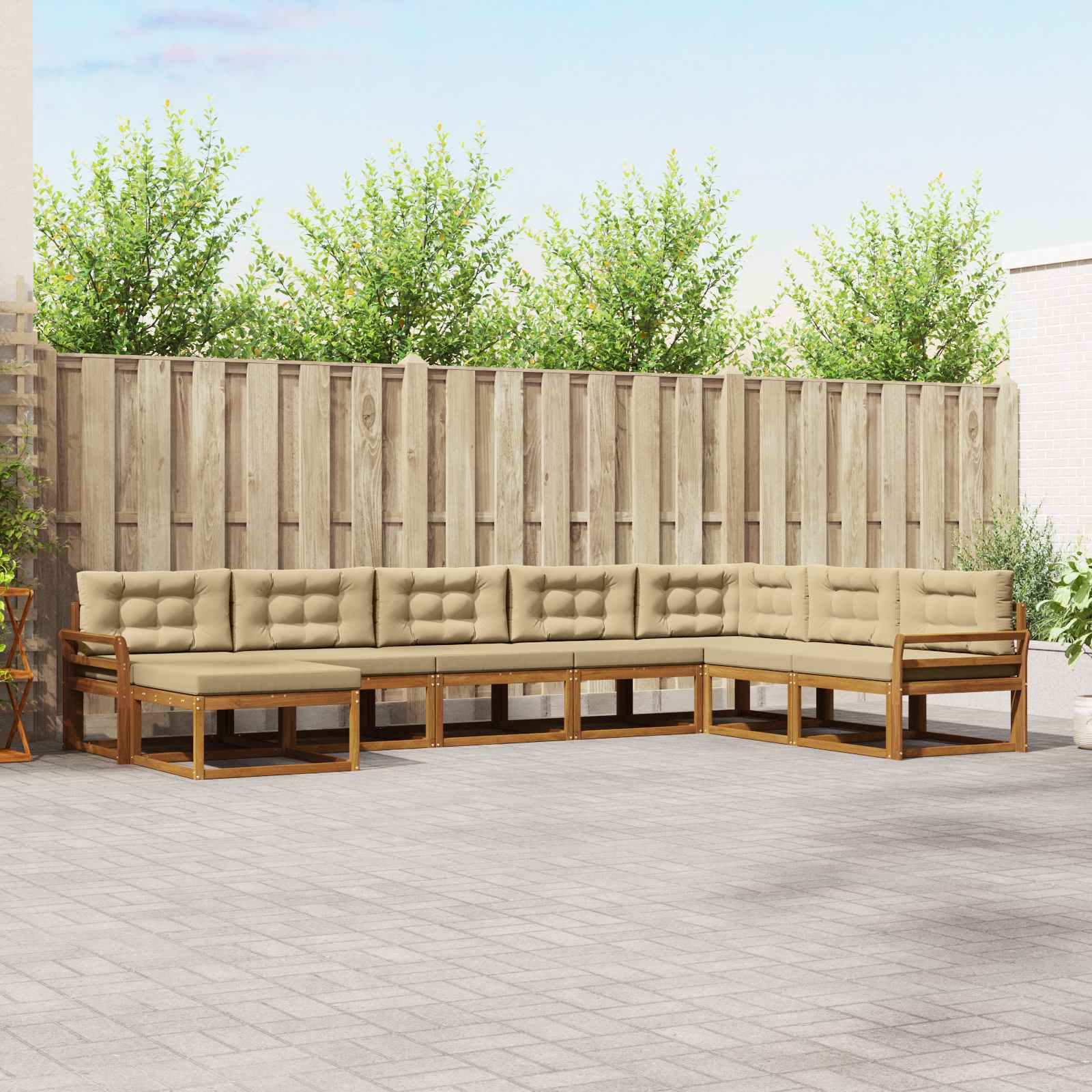 Buiten bankenset met kussen 8 pcs Natuurlijk en Beige – afbeelding 1