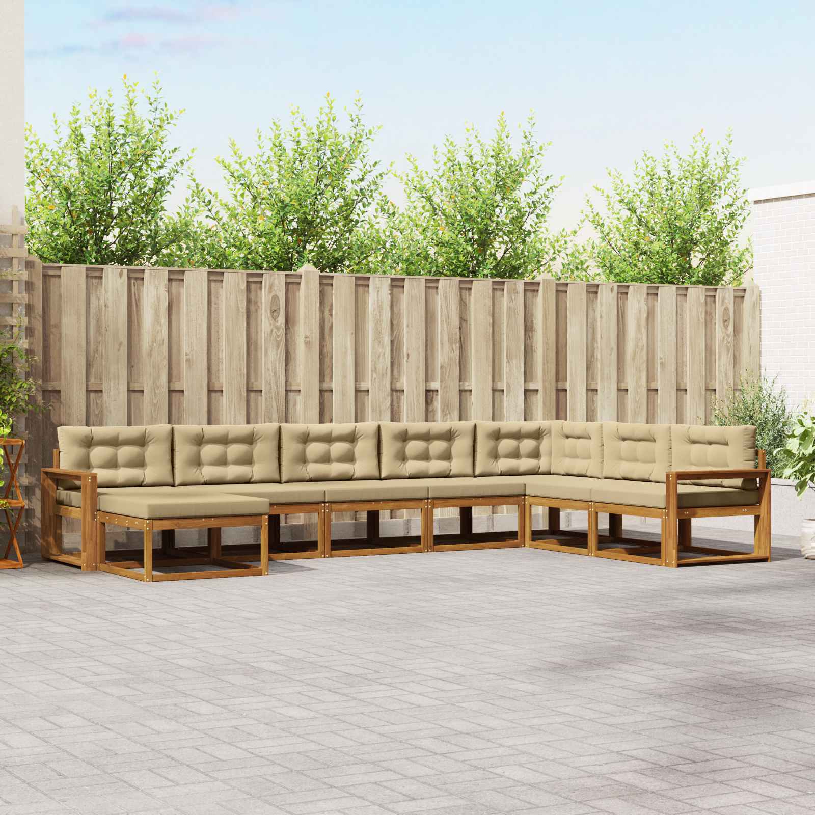 Buiten bankenset met kussen 8 pcs Natuurlijk en Beige