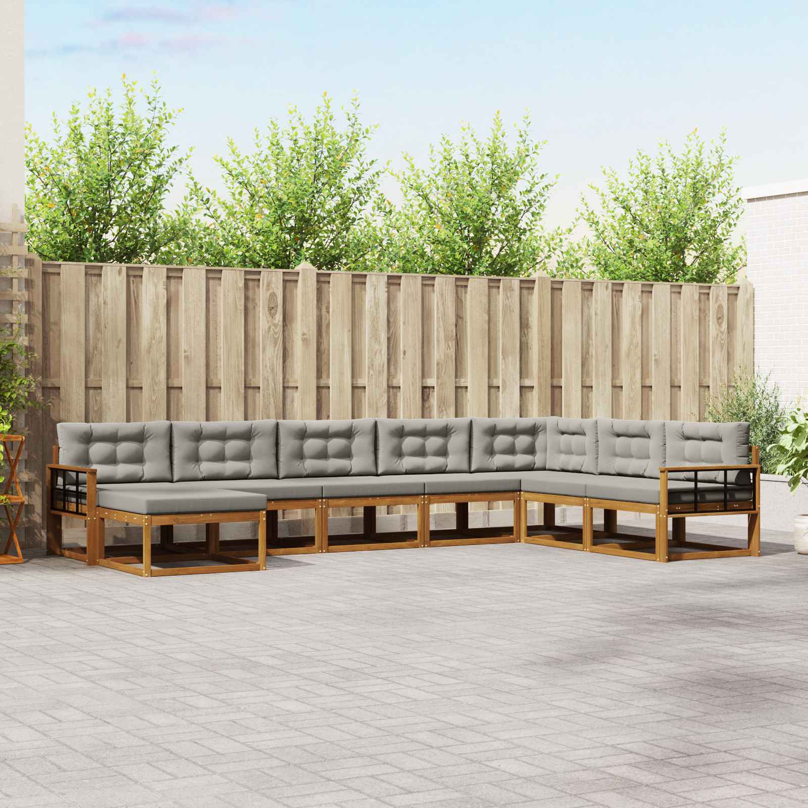 Buiten bankenset met kussen 8 pcs Natuurlijk en Lichtgrijs – afbeelding 1