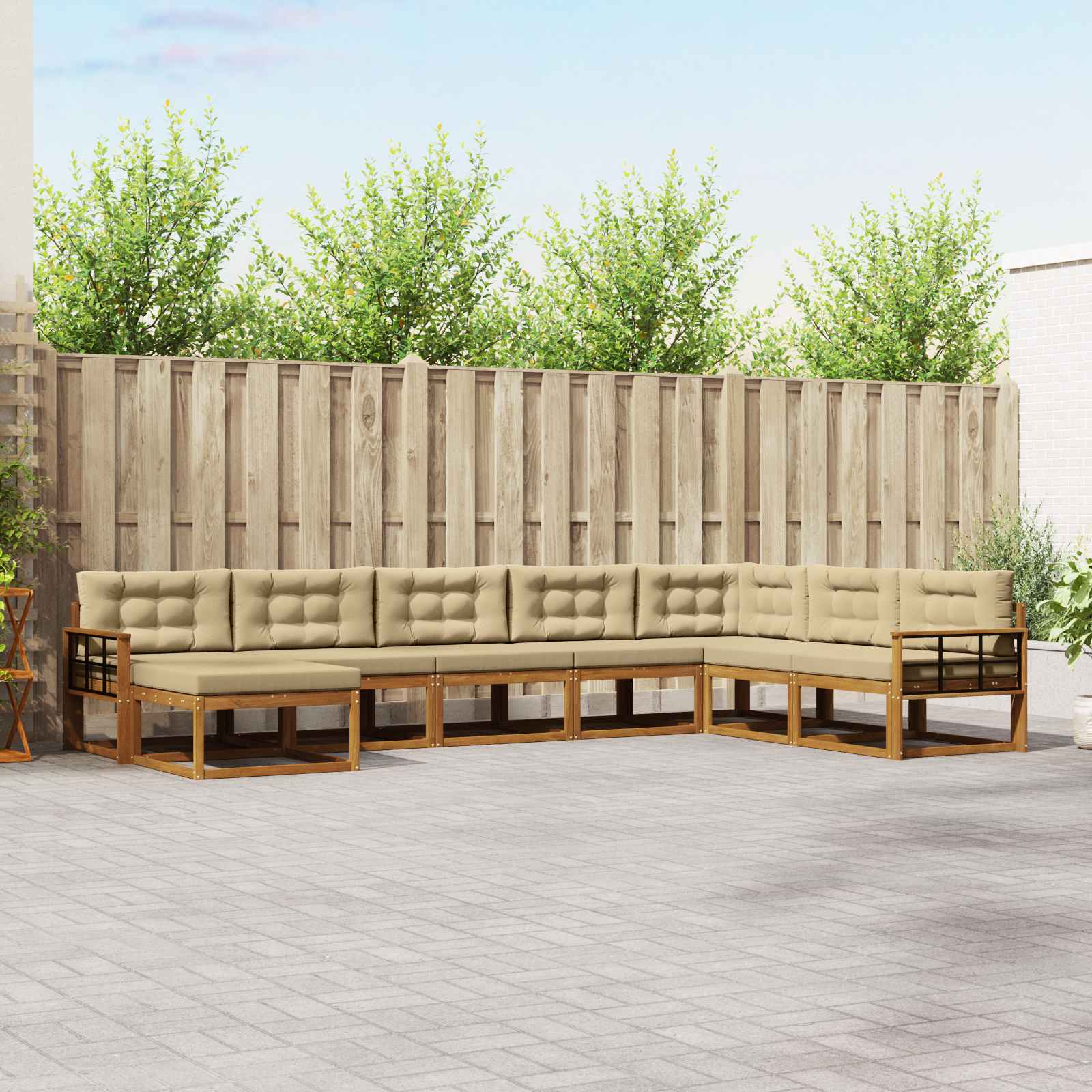 Buiten bankenset met kussen 8 pcs Natuurlijk en Beige