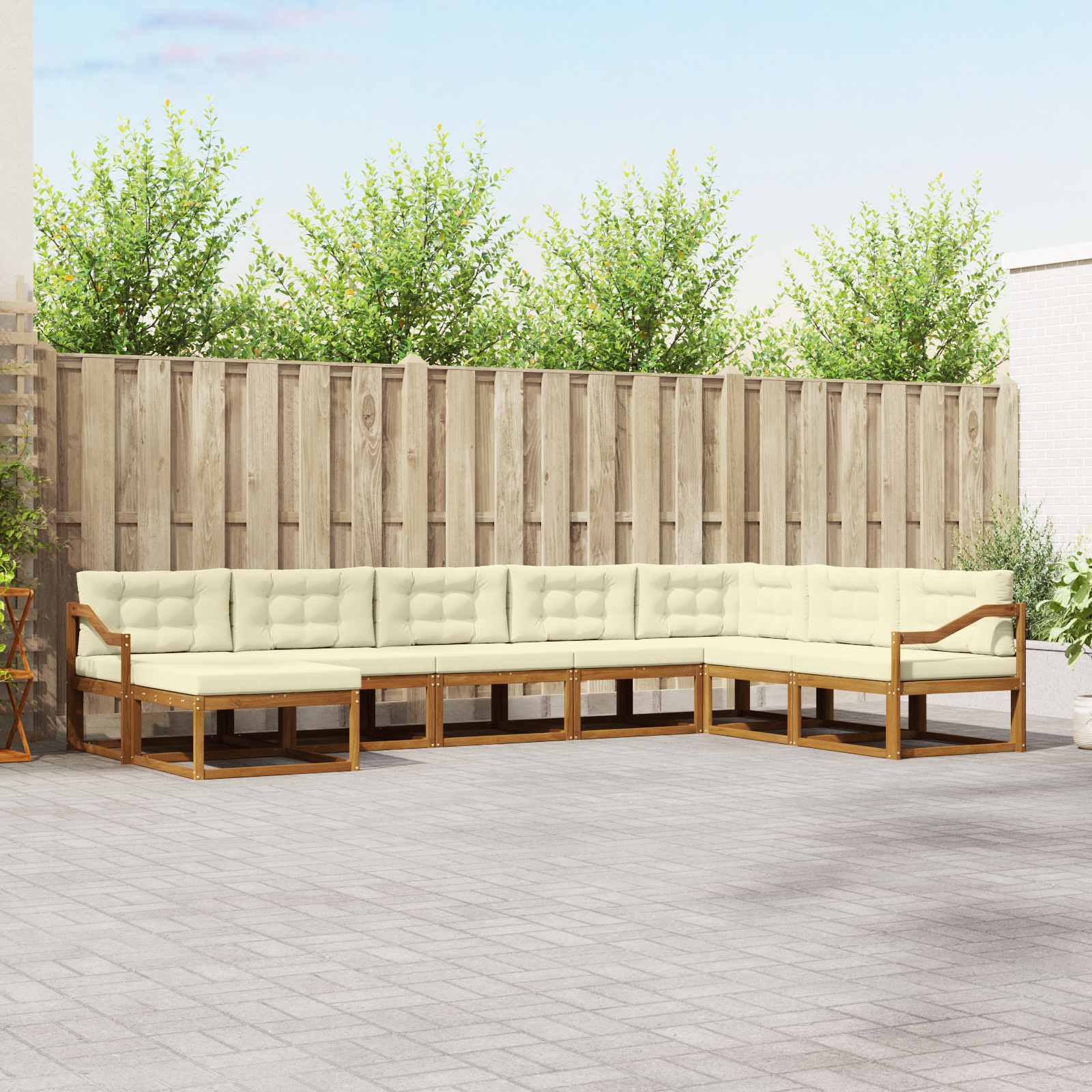 Buiten bankenset met kussen 8 pcs Natuurlijk en Crème – afbeelding 1
