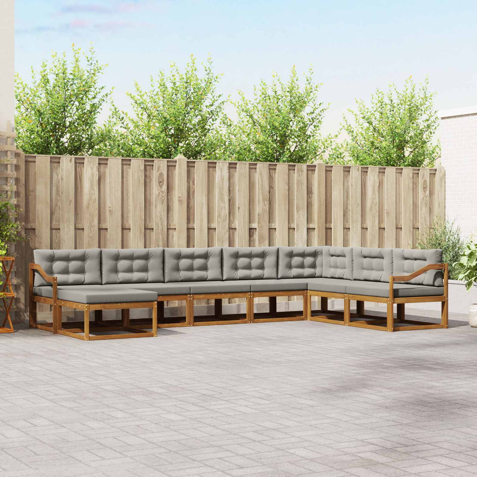 Buiten bankenset met kussen 8 pcs Natuurlijk en Lichtgrijs – afbeelding 1
