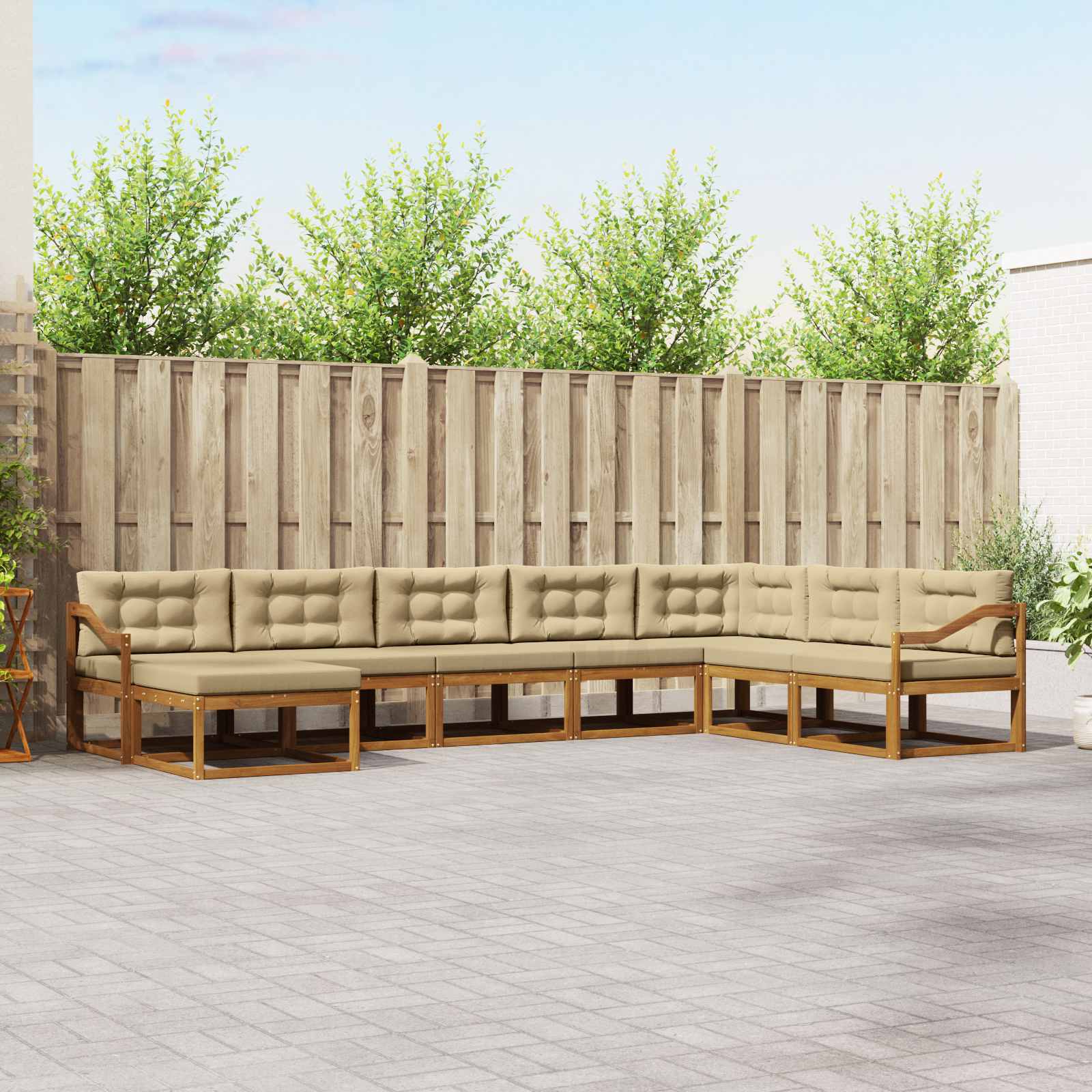 Buiten bankenset met kussen 8 pcs Natuurlijk en Beige – afbeelding 1
