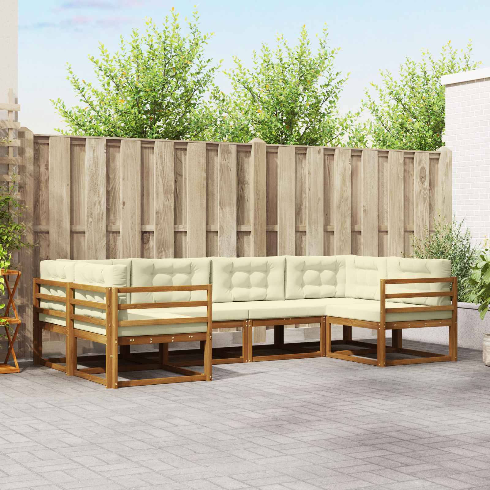 Buiten bankenset met kussen 6 pcs Natuurlijk en Crème