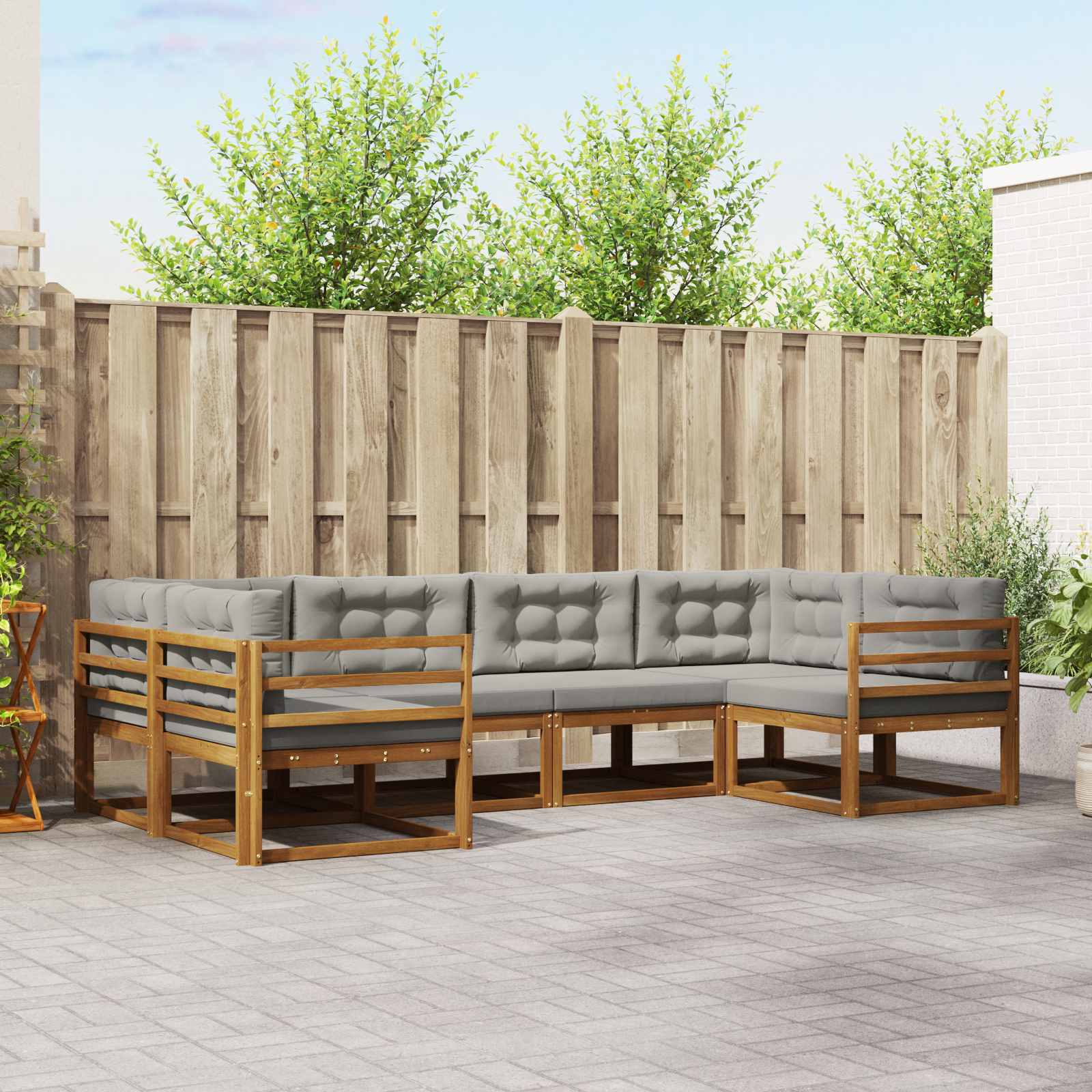 Buiten bankenset met kussen 6 pcs Natuurlijk en Lichtgrijs – afbeelding 1