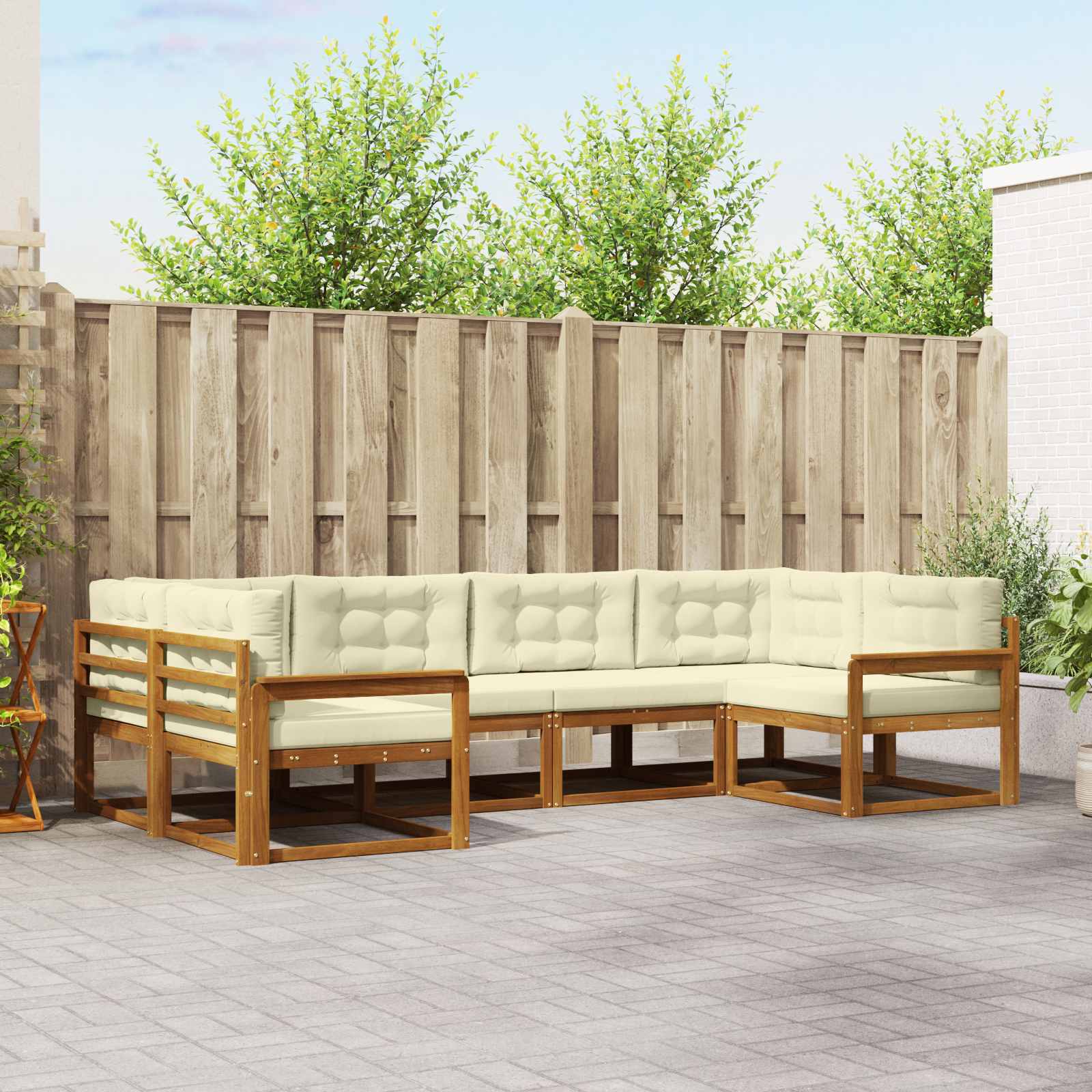 Buiten bankenset met kussen 6 pcs Natuurlijk en Crème – afbeelding 1