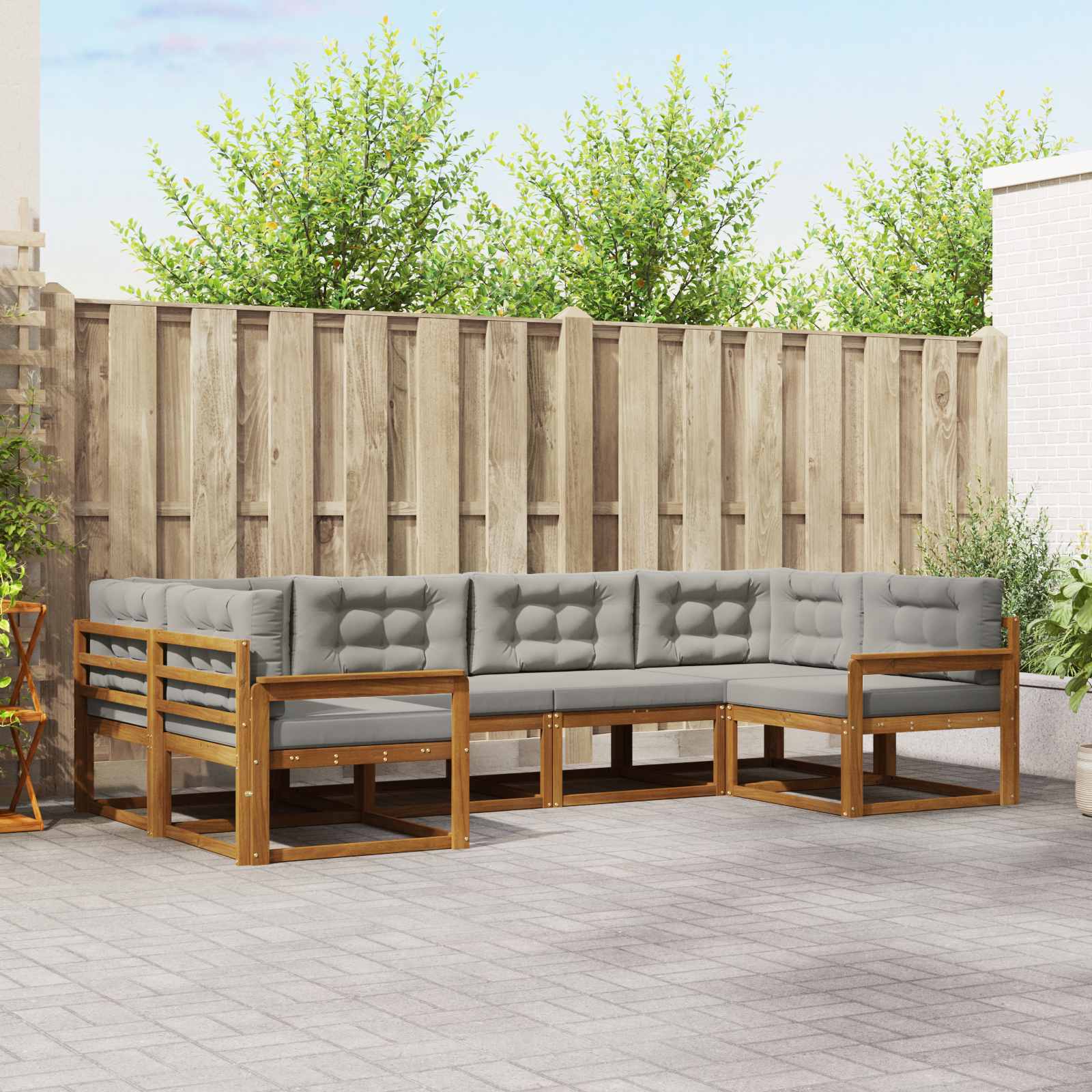 Buiten bankenset met kussen 6 pcs Natuurlijk en Lichtgrijs – afbeelding 1