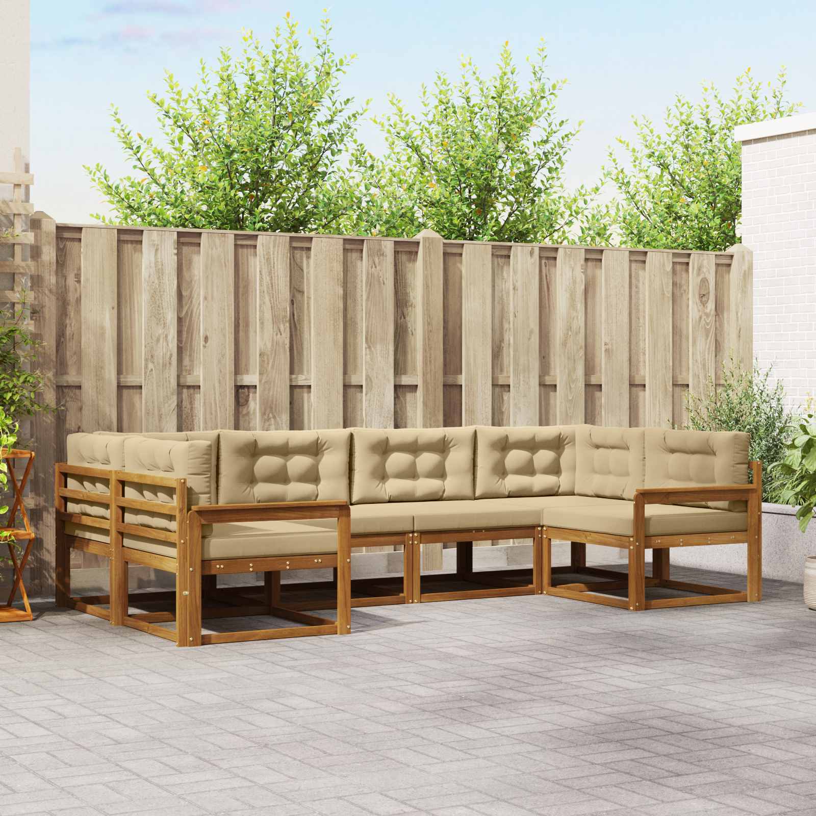 Buiten bankenset met kussen 6 pcs Natuurlijk en Beige – afbeelding 1