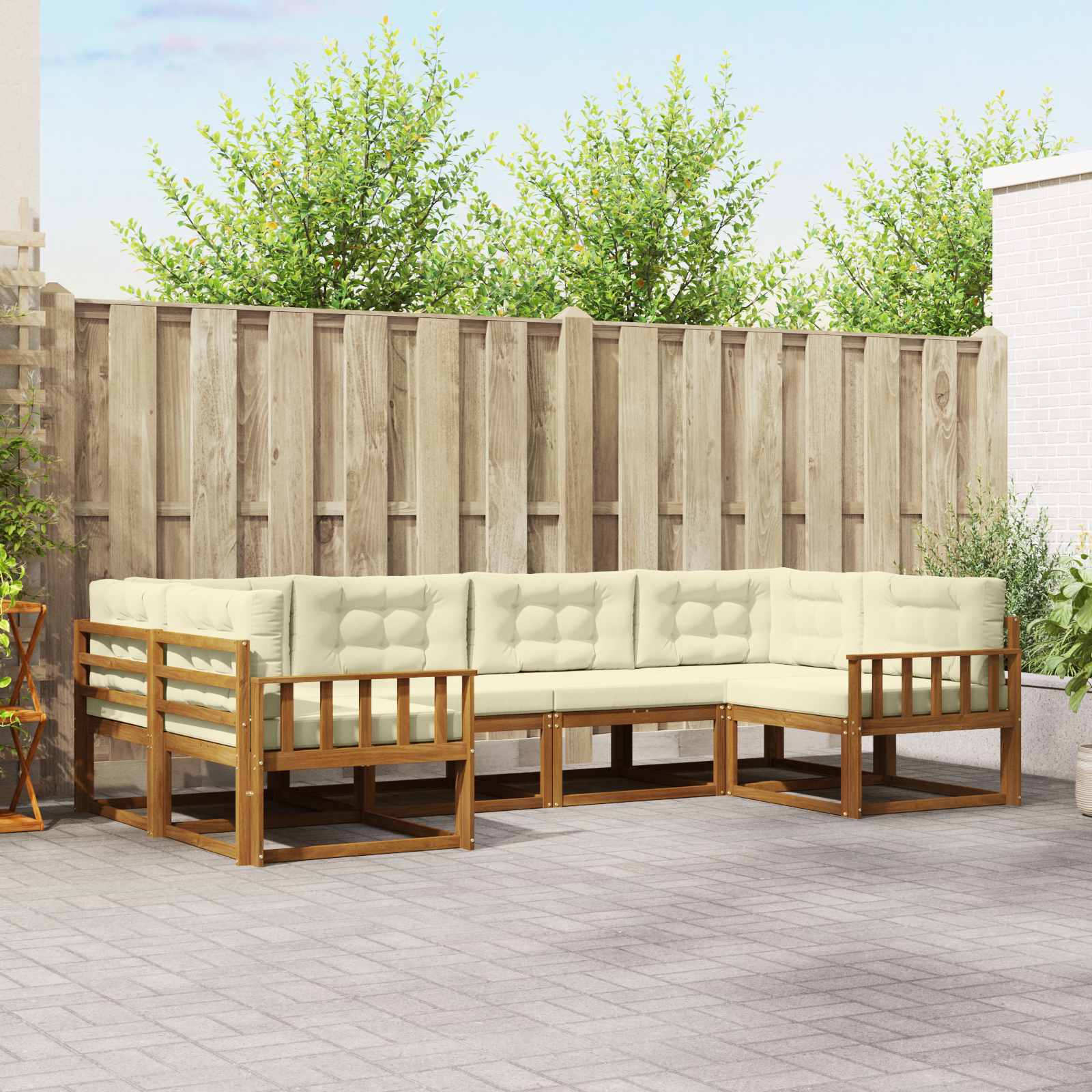 Buiten bankenset met kussen 6 pcs Natuurlijk en Crème – afbeelding 1