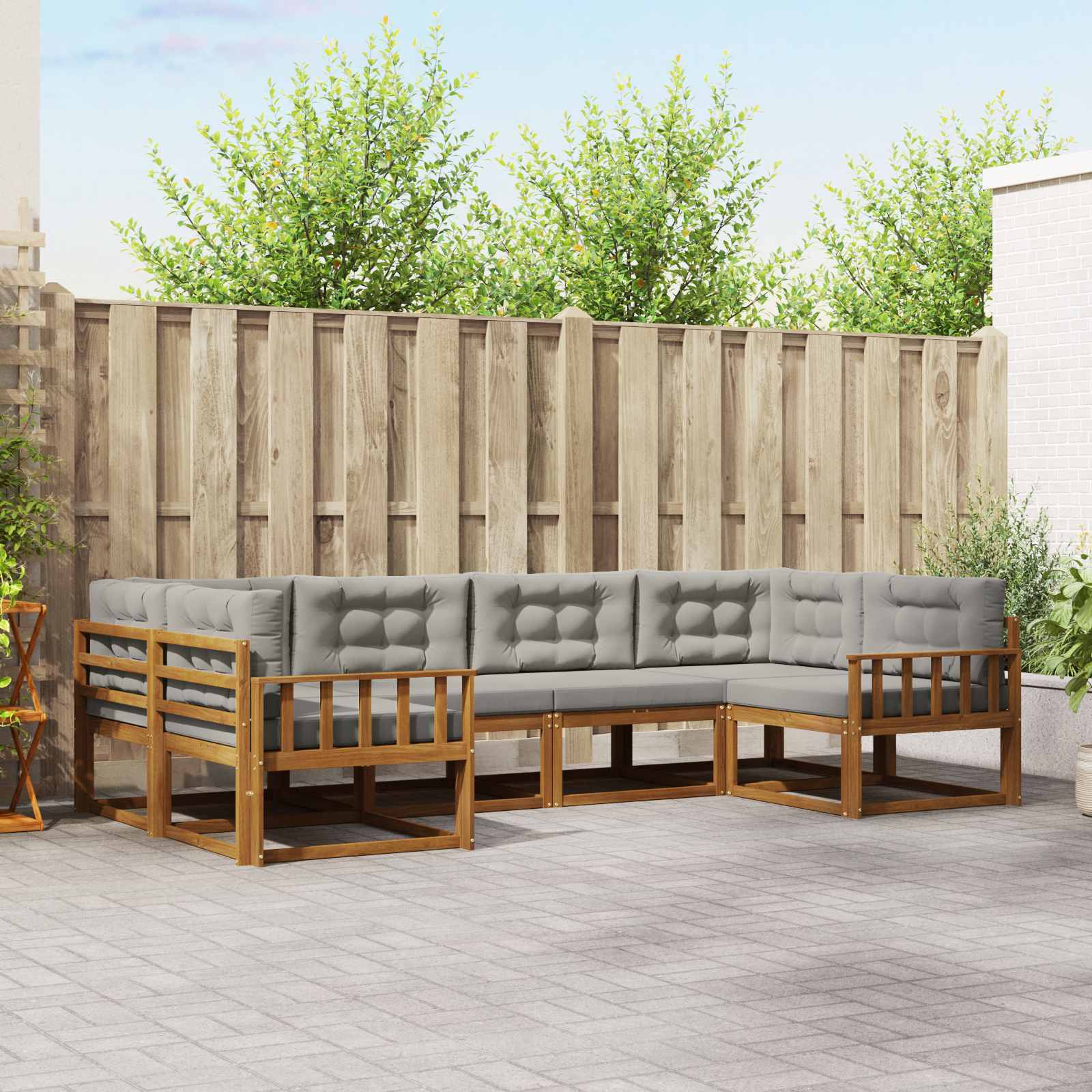 Buiten bankenset met kussen 6 pcs Natuurlijk en Lichtgrijs – afbeelding 1