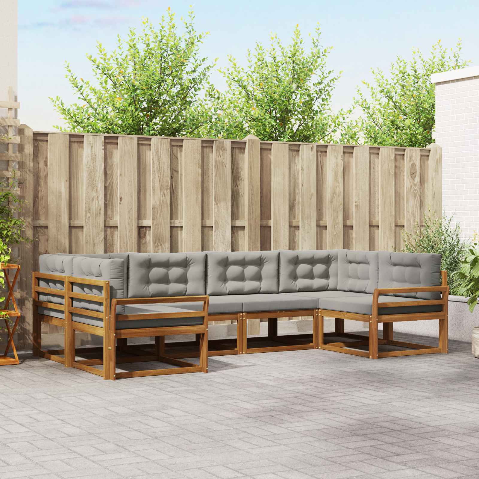 Buiten bankenset met kussen 6 pcs Natuurlijk en Lichtgrijs