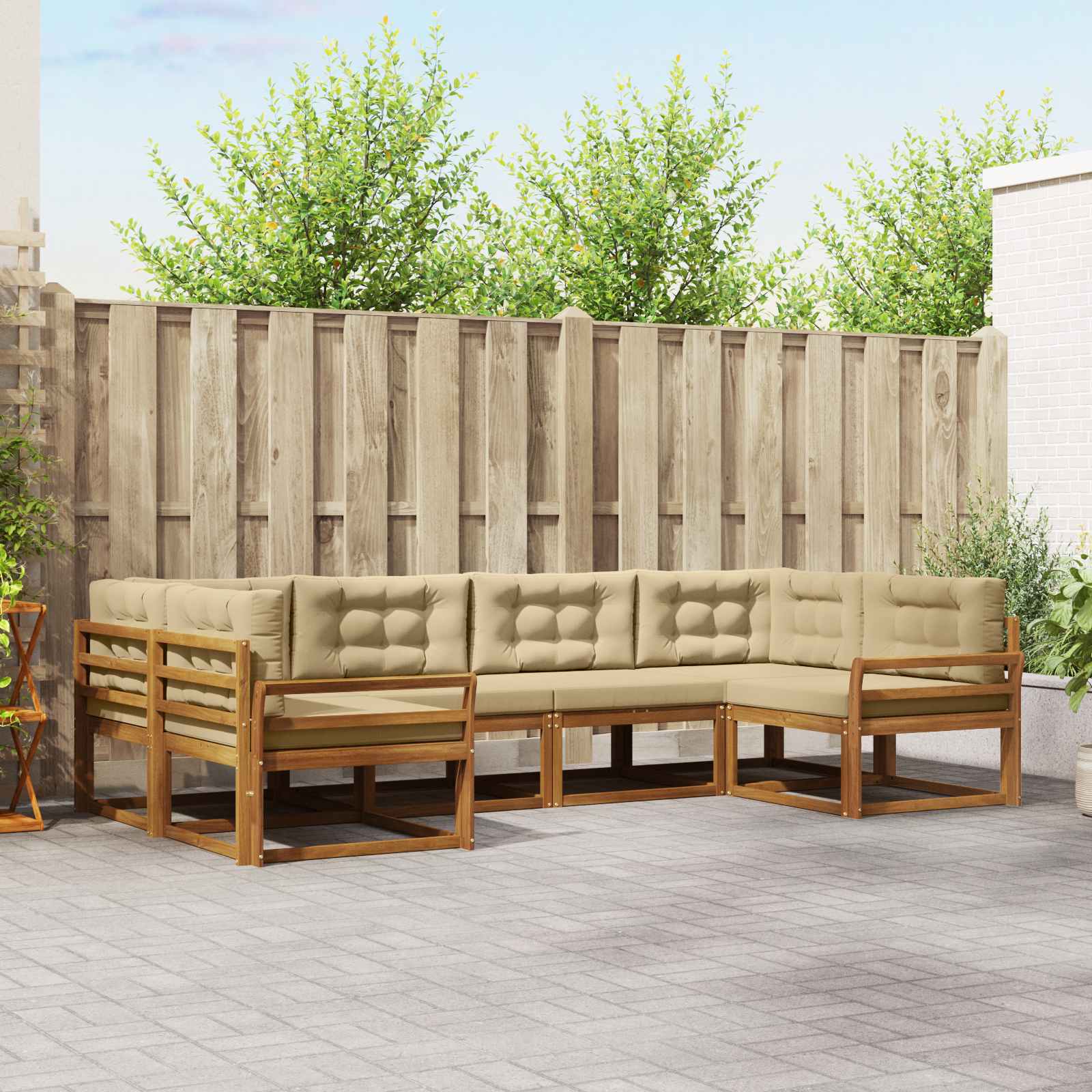Buiten bankenset met kussen 6 pcs Natuurlijk en Beige