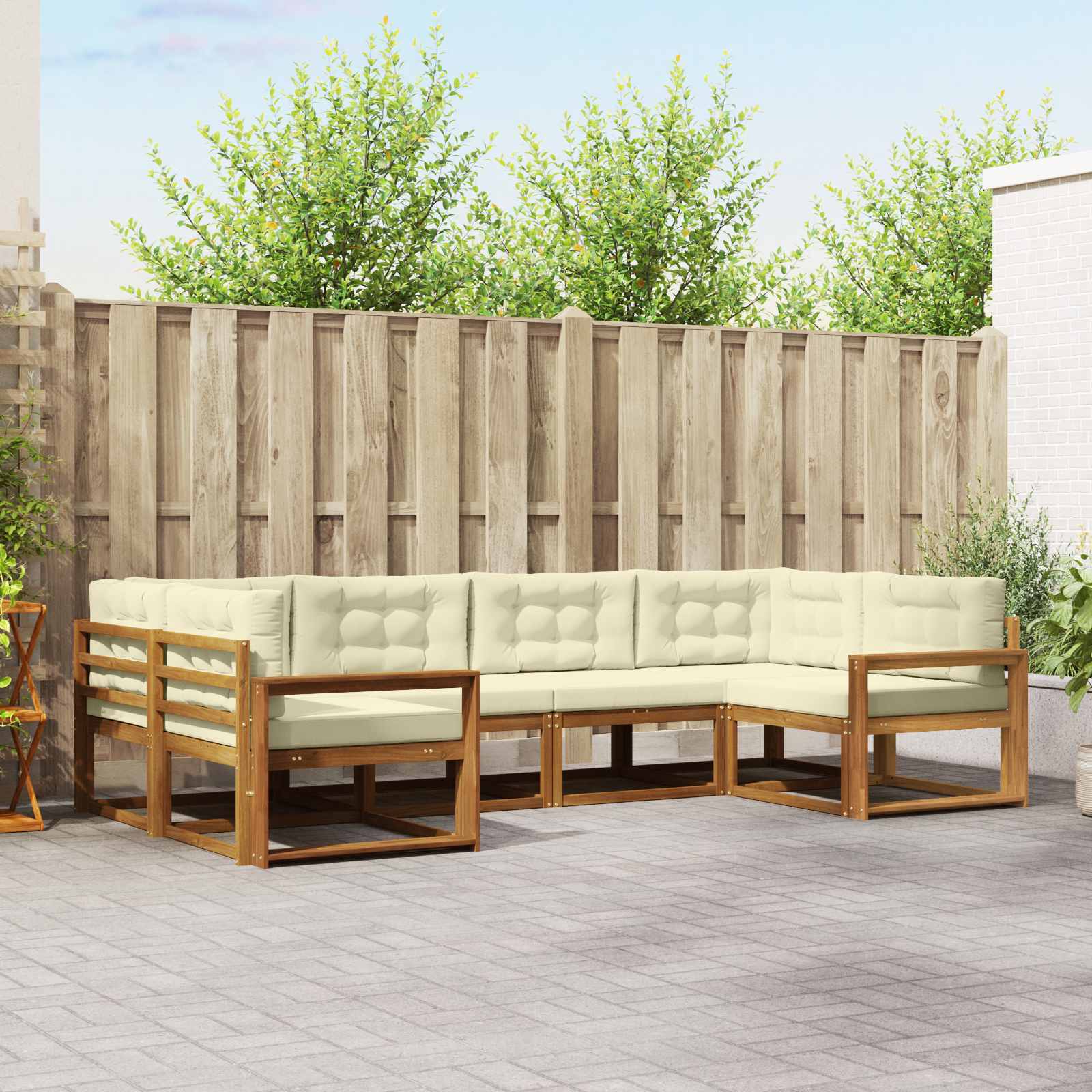 Buiten bankenset met kussen 6 pcs Natuurlijk en Crème – afbeelding 1