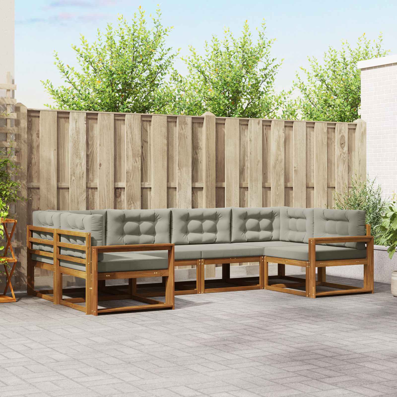 Buiten bankenset met kussen 6 pcs Natuurlijk en Lichtgrijs – afbeelding 1