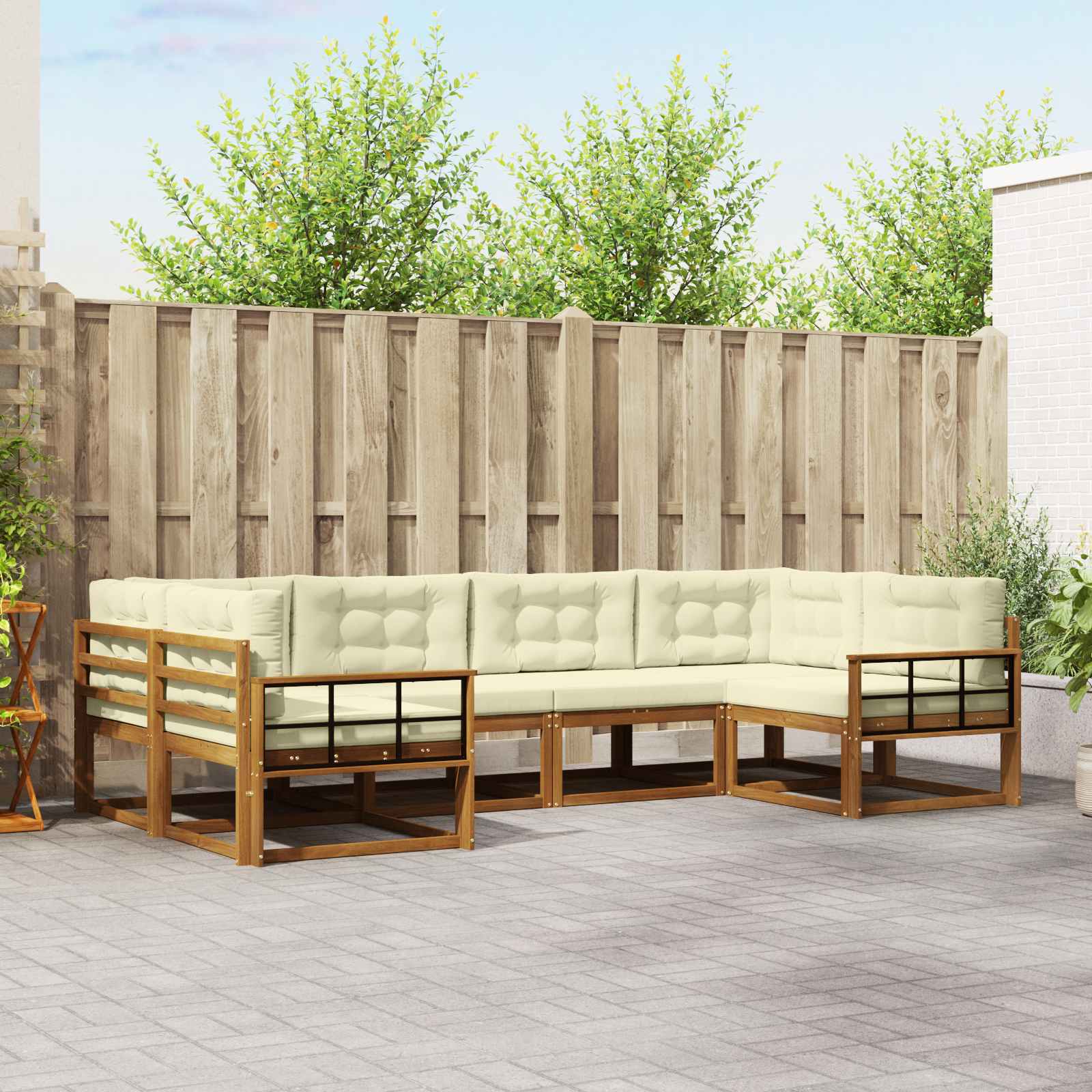 Buiten bankenset met kussen 6 pcs Natuurlijk en Crème