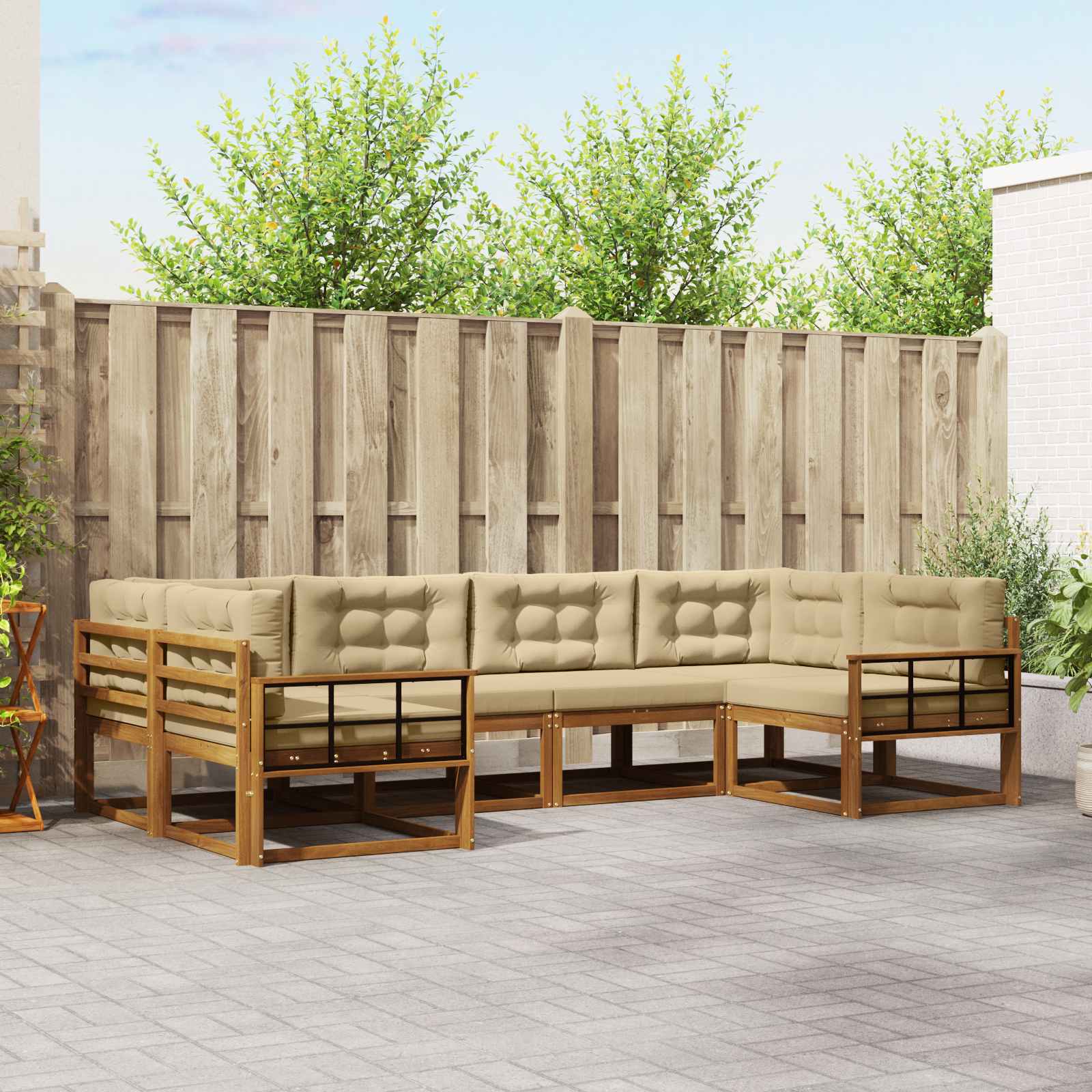 Buiten bankenset met kussen 6 pcs Natuurlijk en Beige – afbeelding 1