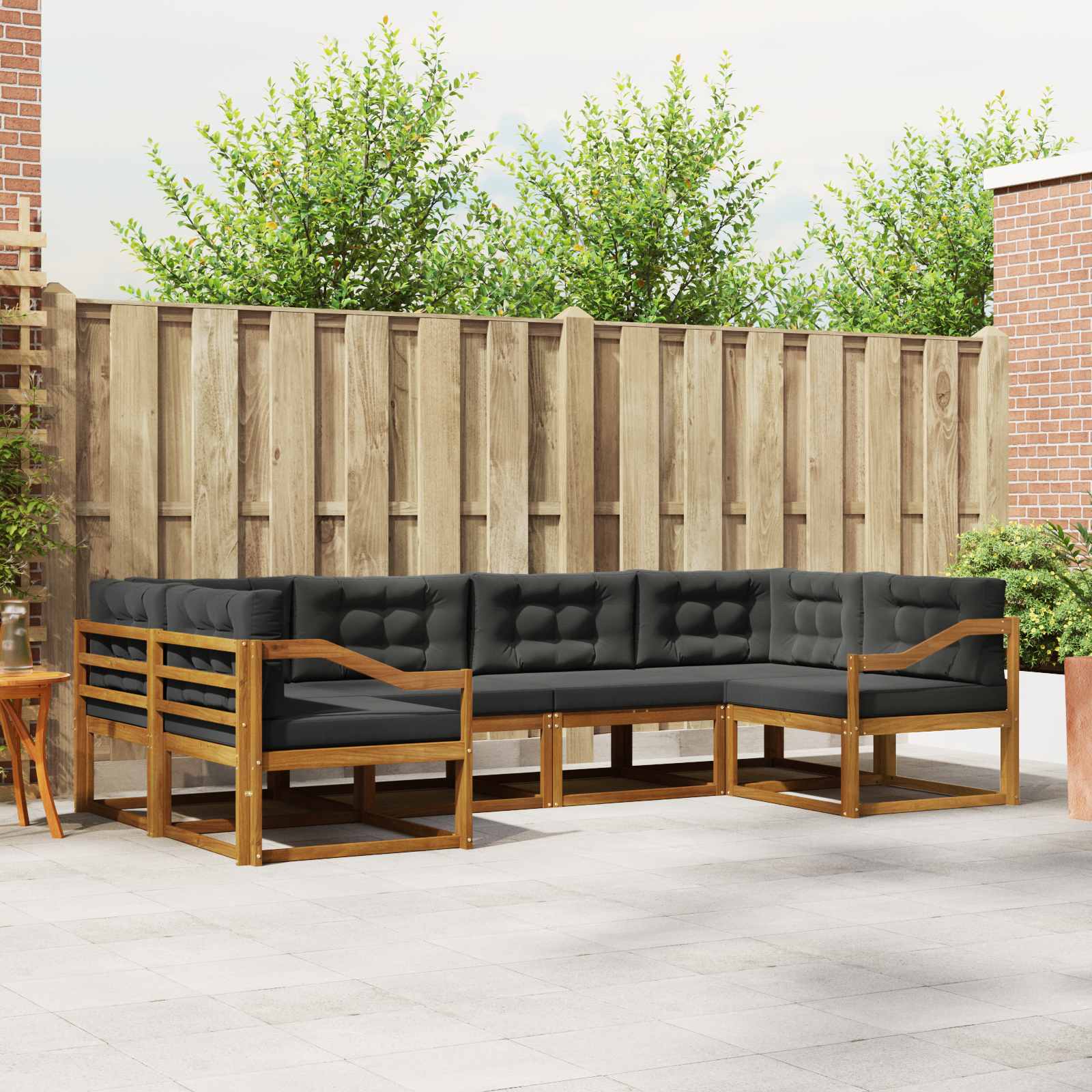 Buiten bankenset met kussen 6 pcs Natuurlijk en Antraciet