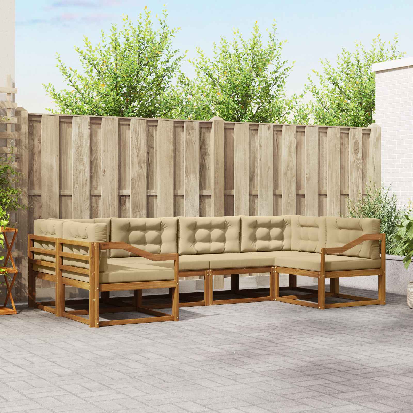Buiten bankenset met kussen 6 pcs Natuurlijk en Beige – afbeelding 1