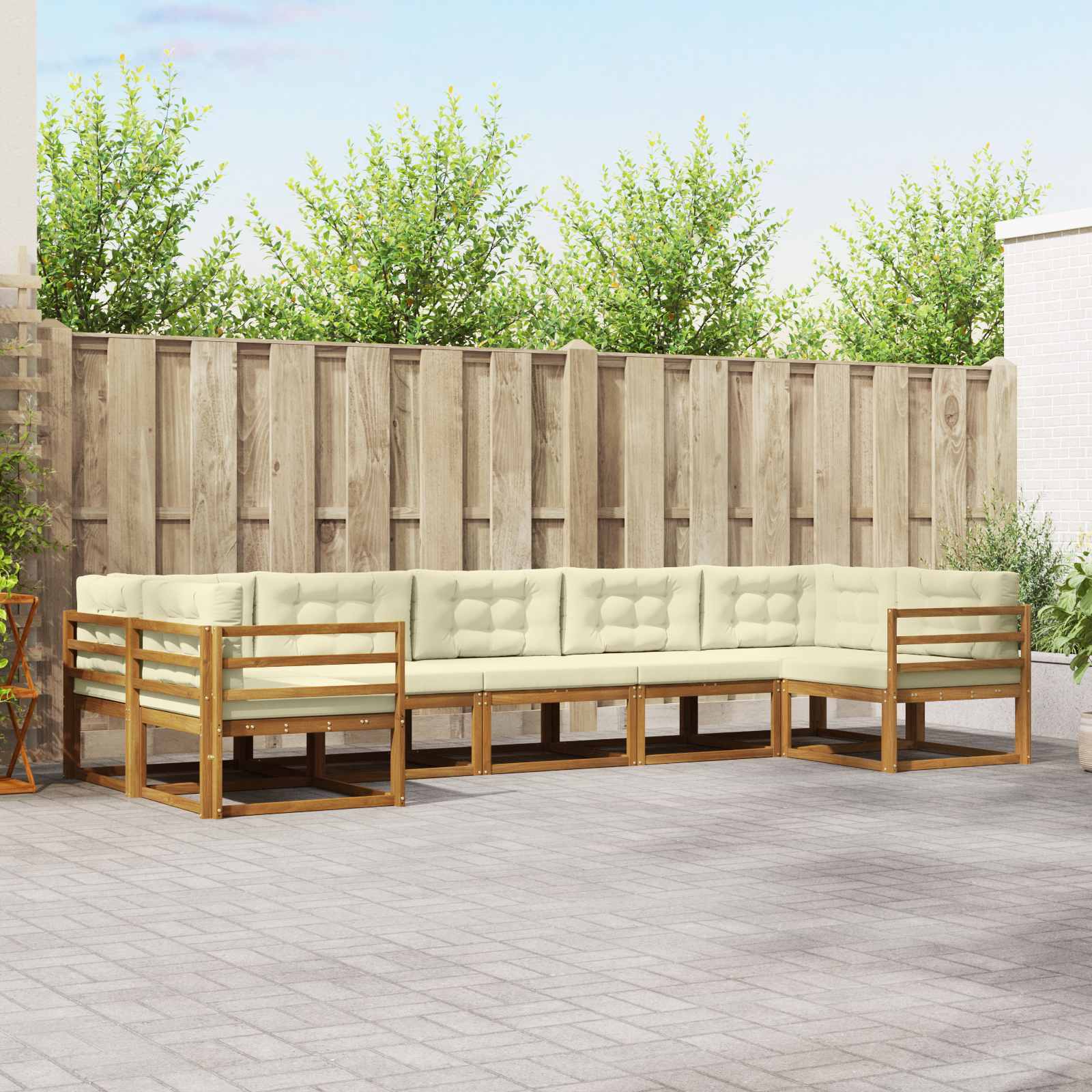 Buiten bankenset met kussen 7 pcs Natuurlijk en Crème