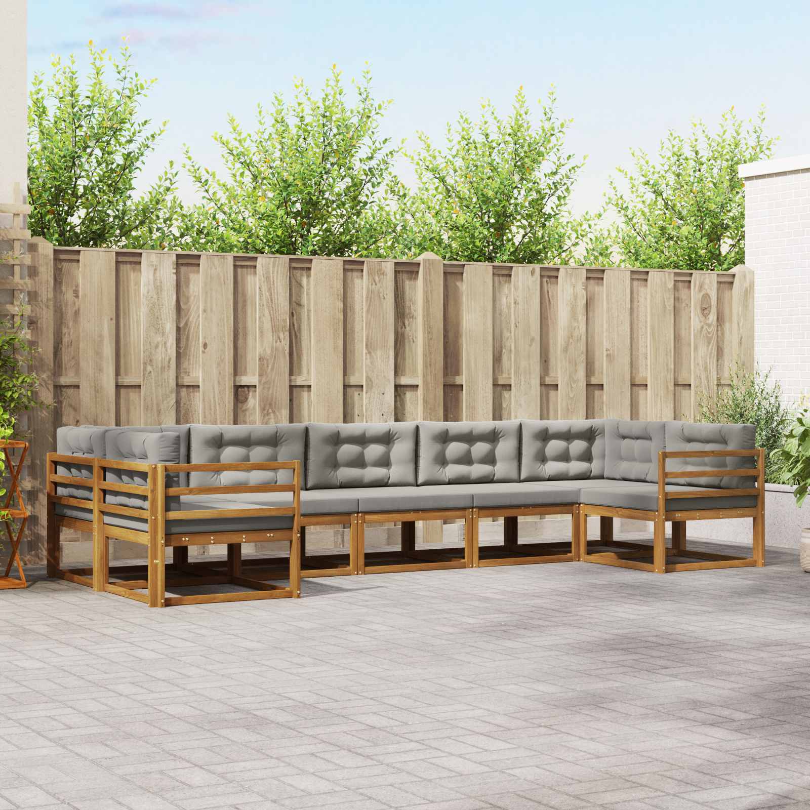 Buiten bankenset met kussen 7 pcs Natuurlijk en Lichtgrijs – afbeelding 1
